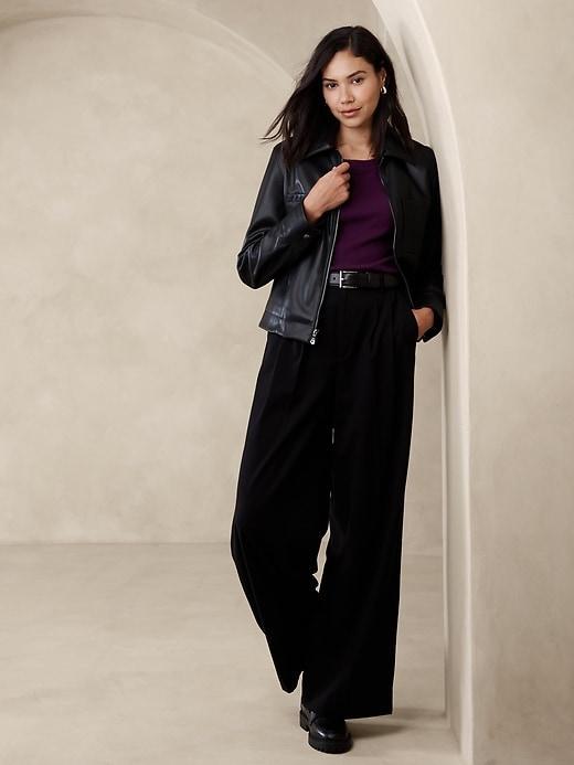 Ribbed Elbow-Sleeve T-Shirt Product Image
