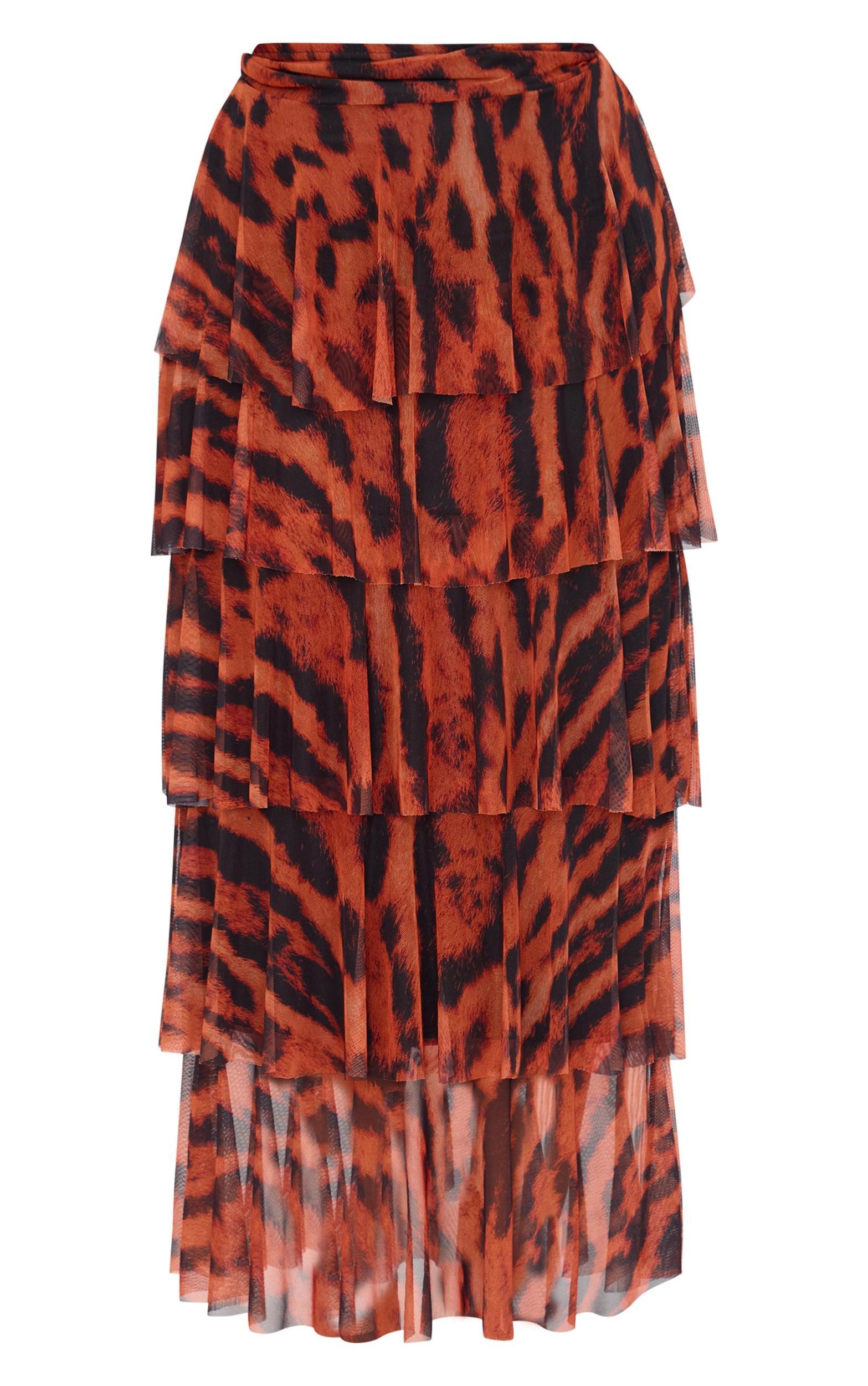 Plus Brown Animal Printed Mesh Rara Maxi Skirt Product Image
