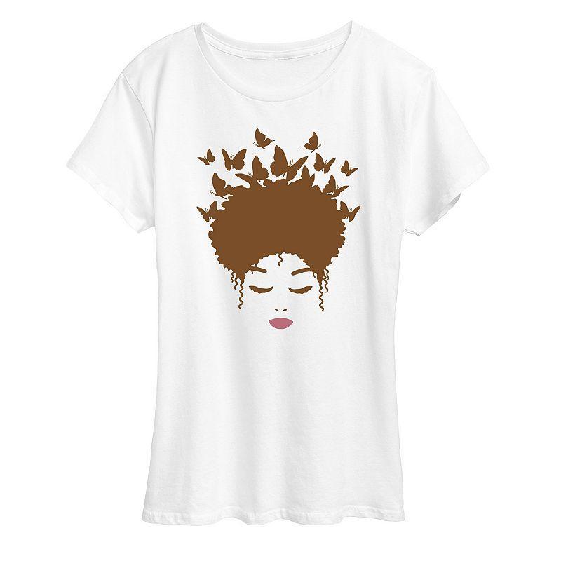 Plus Woman Of Color Brown Butterfly Hair Graphic Tee, Womens Product Image