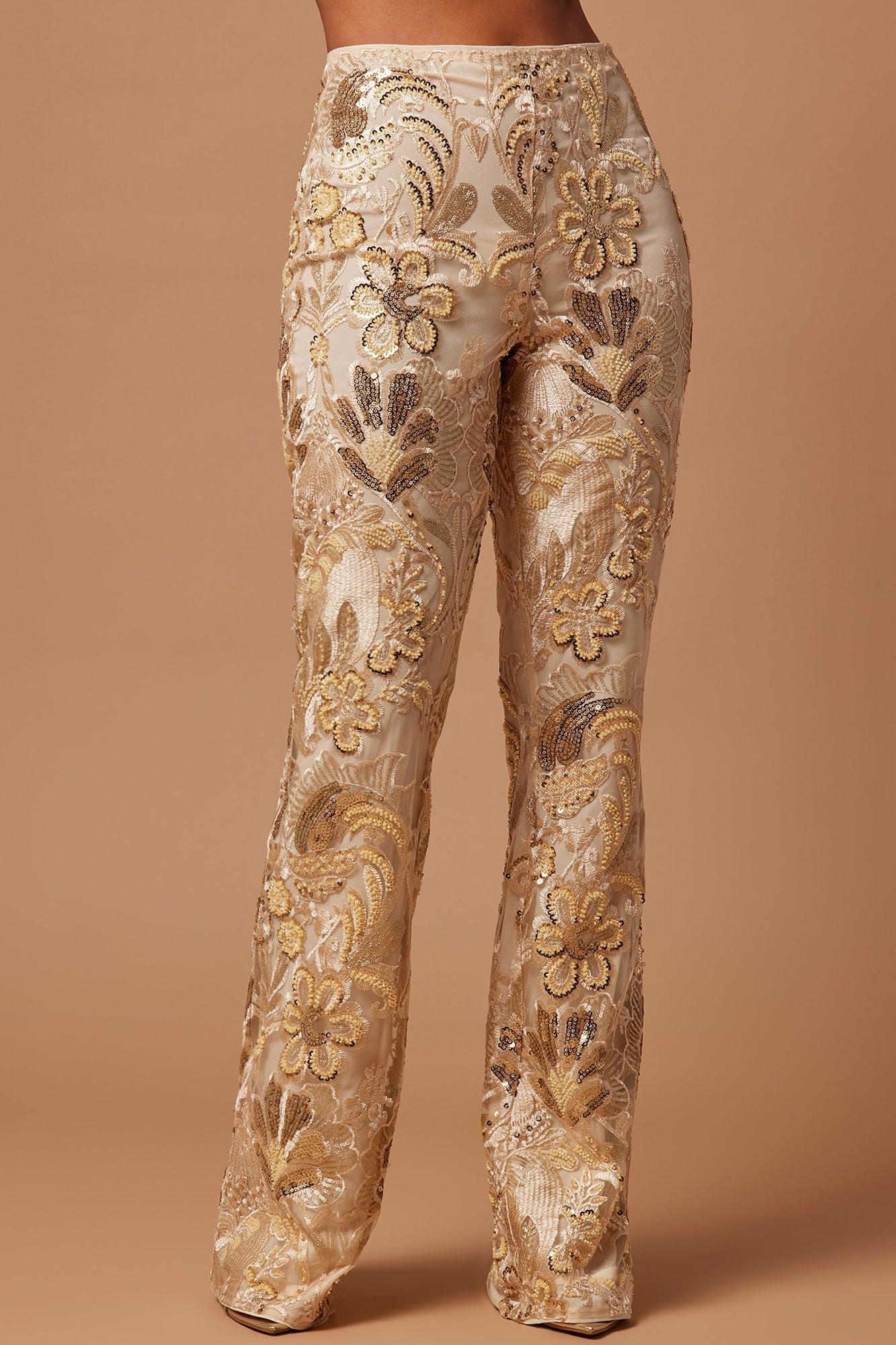 Ava Sequin Embellished Pant - Cream Product Image