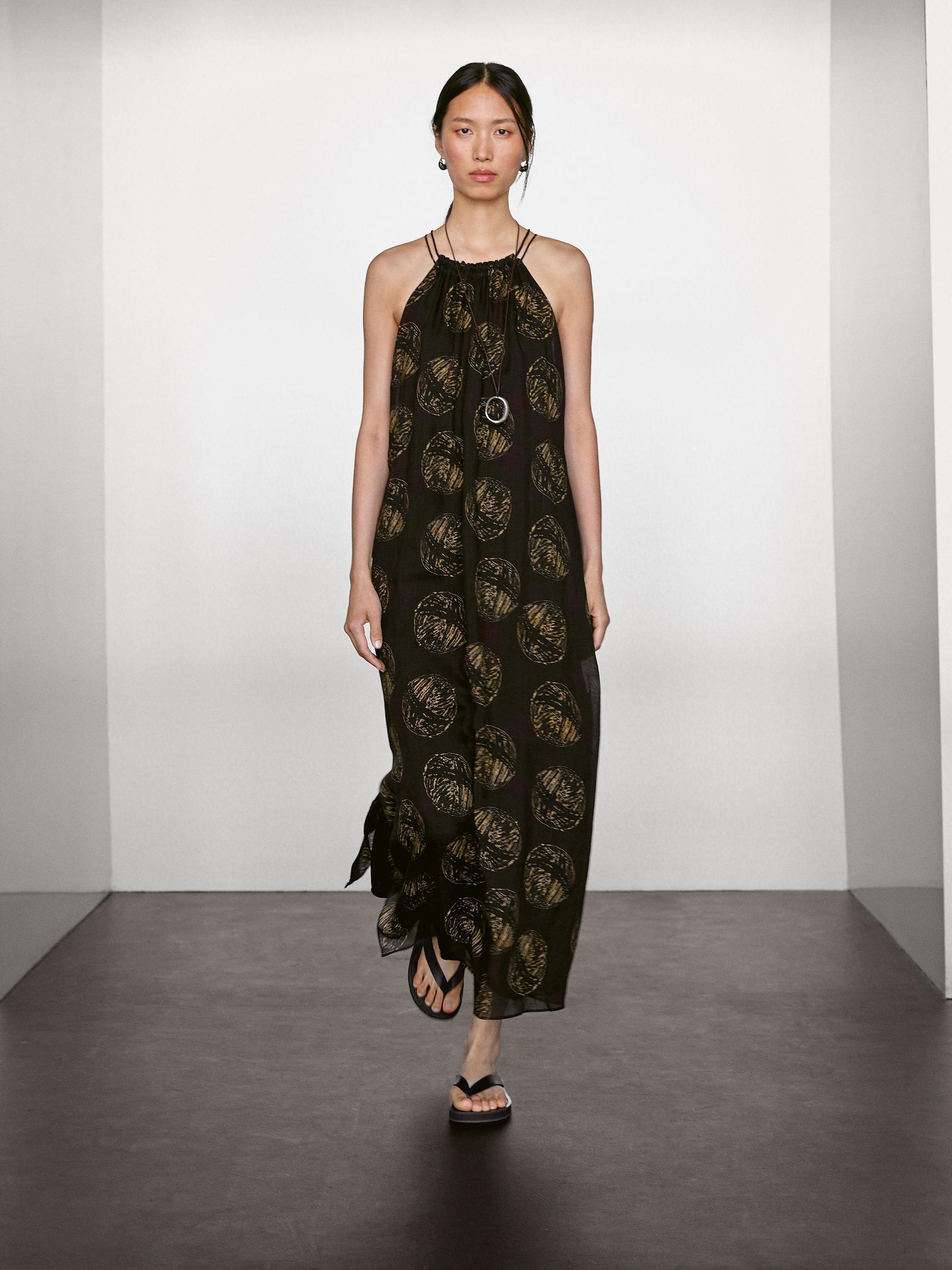 Ramie blend long print dress Product Image
