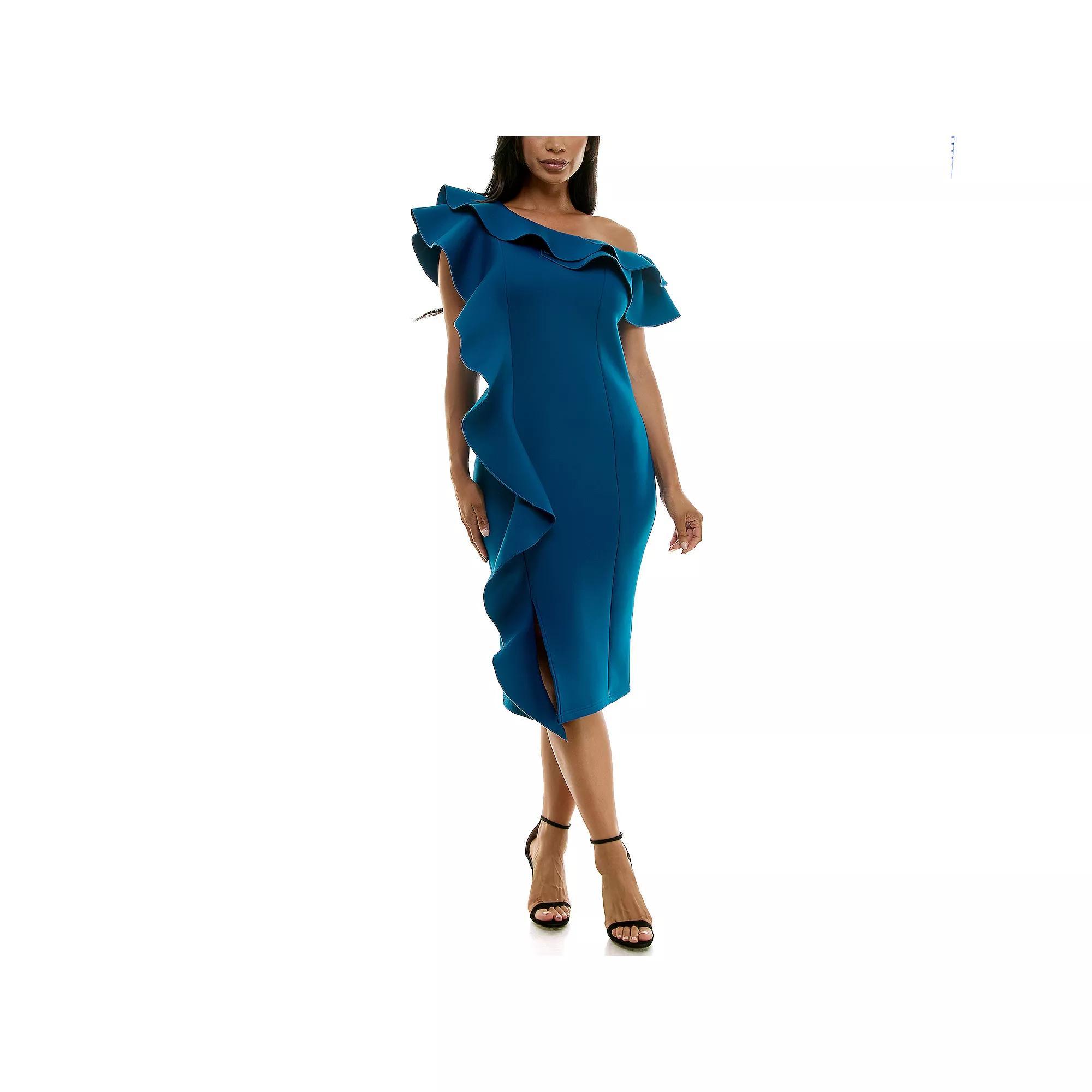 Women's Nina Leonard Off-The-Shoulder Ruffle Dress, Size: Medium, Black Product Image
