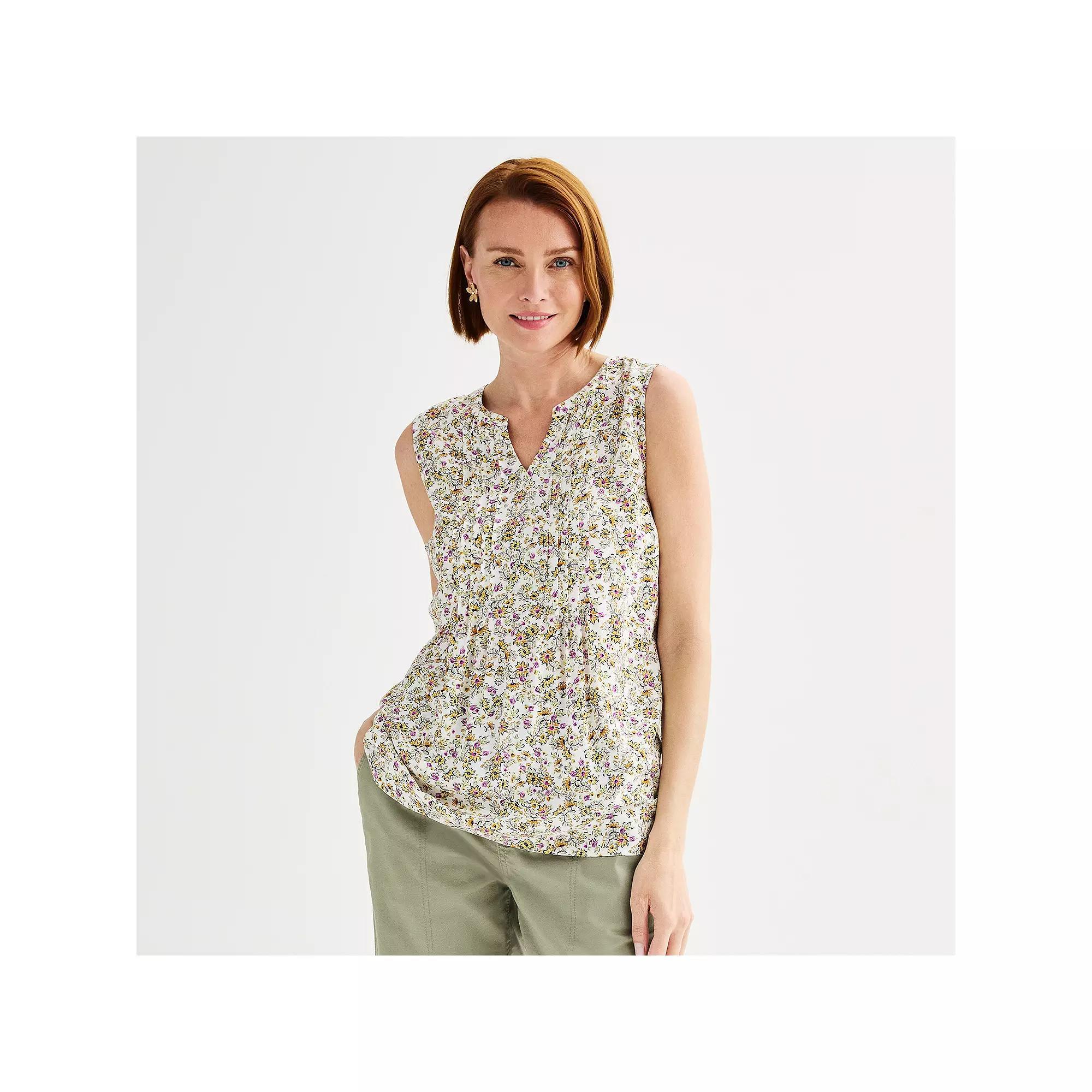 Women's Croft & Barrow® Pintuck Sleeveless Shell Top, Size: Medium, Red Fun Anchor Product Image
