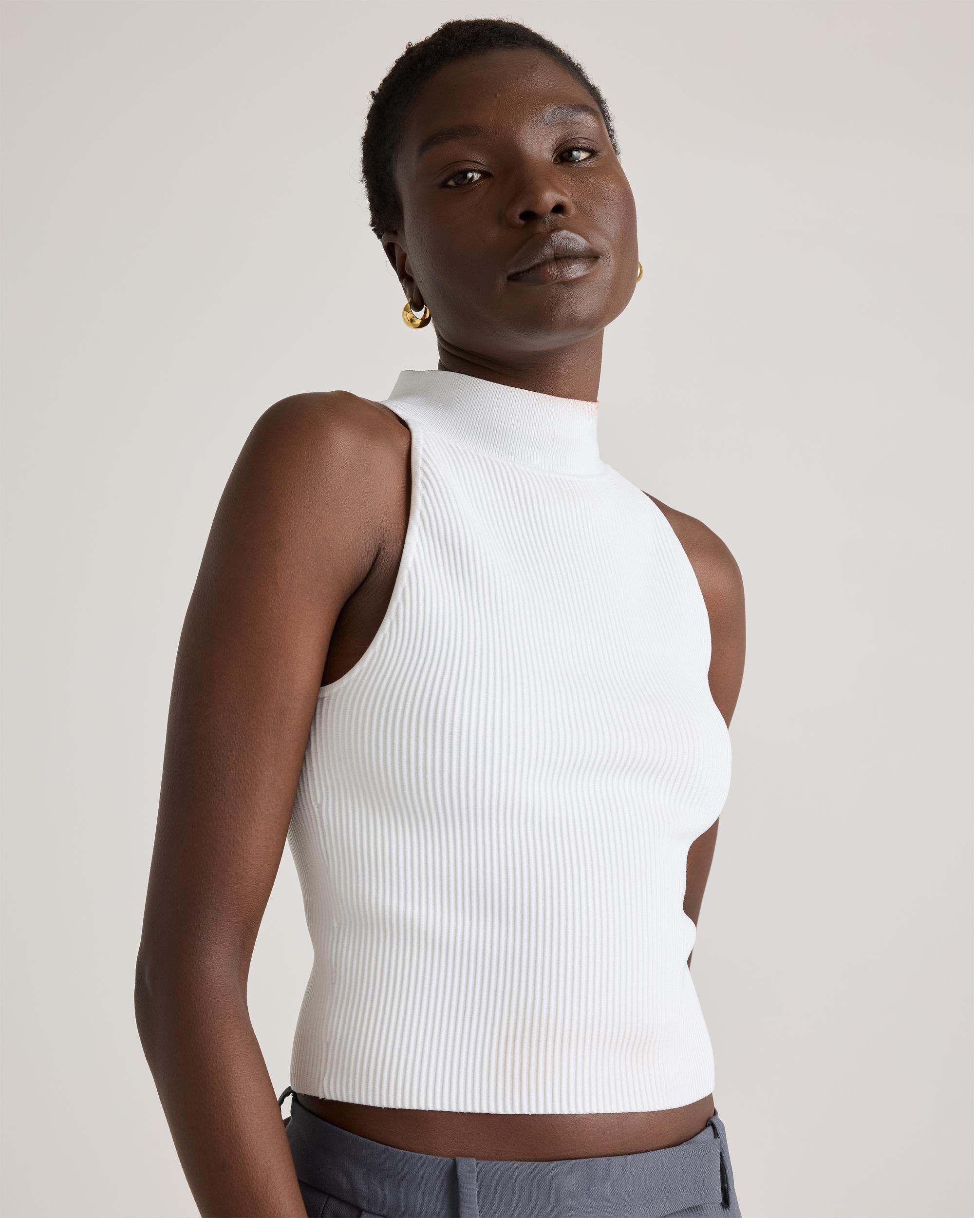 Quince | Women's Cropped High Neck Ribbed Knit Tank Top Recycled nylon/polyester/spandex Product Image