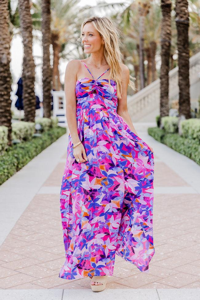 Soak In The Sun Purple Tropical Print Maxi Dress FINAL SALE Product Image