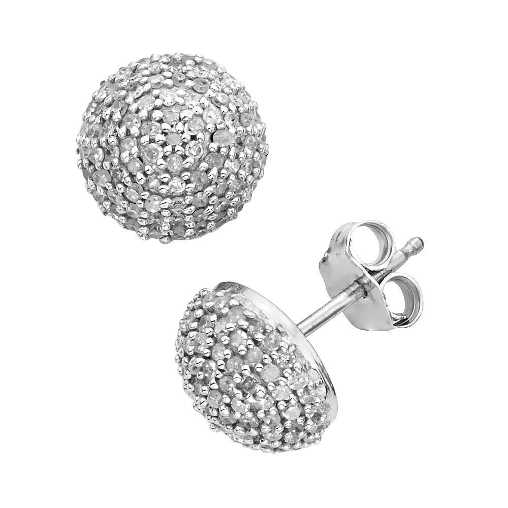 Jewelexcess Sterling Silver 1/2-ct. T.W. Diamond Button Stud Earrings, Women's, White Product Image