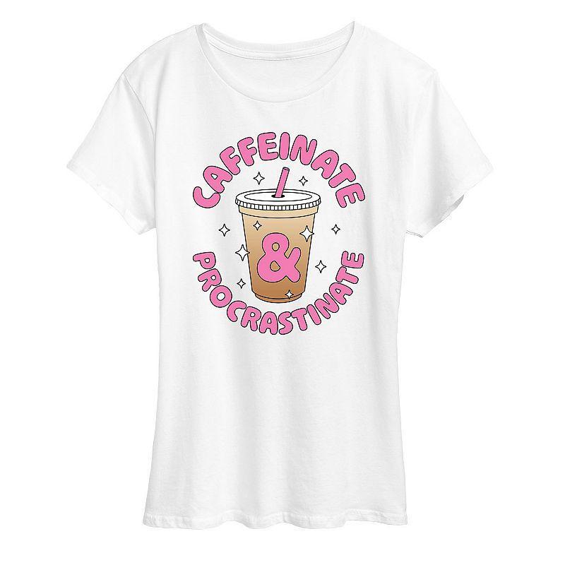 Womens Caffeinate And Procrastinate Graphic Tee, Girls Grey Gray Product Image