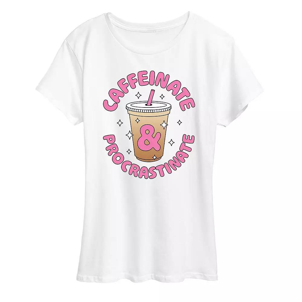 Womens Caffeinate And Procrastinate Graphic Tee, Girls Grey Gray Product Image