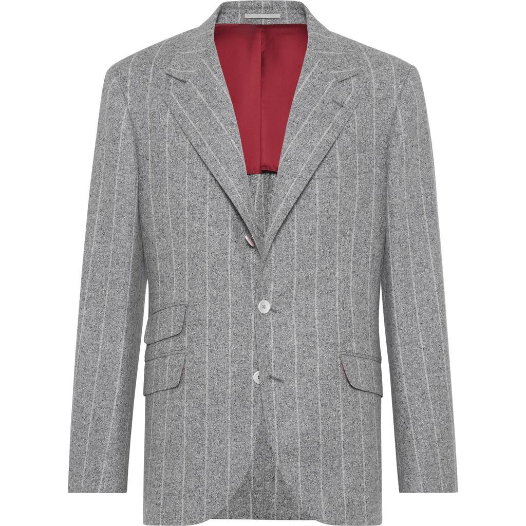 BRUNELLO CUCINELLI Wool-silk Striped Blazer In Grey Product Image