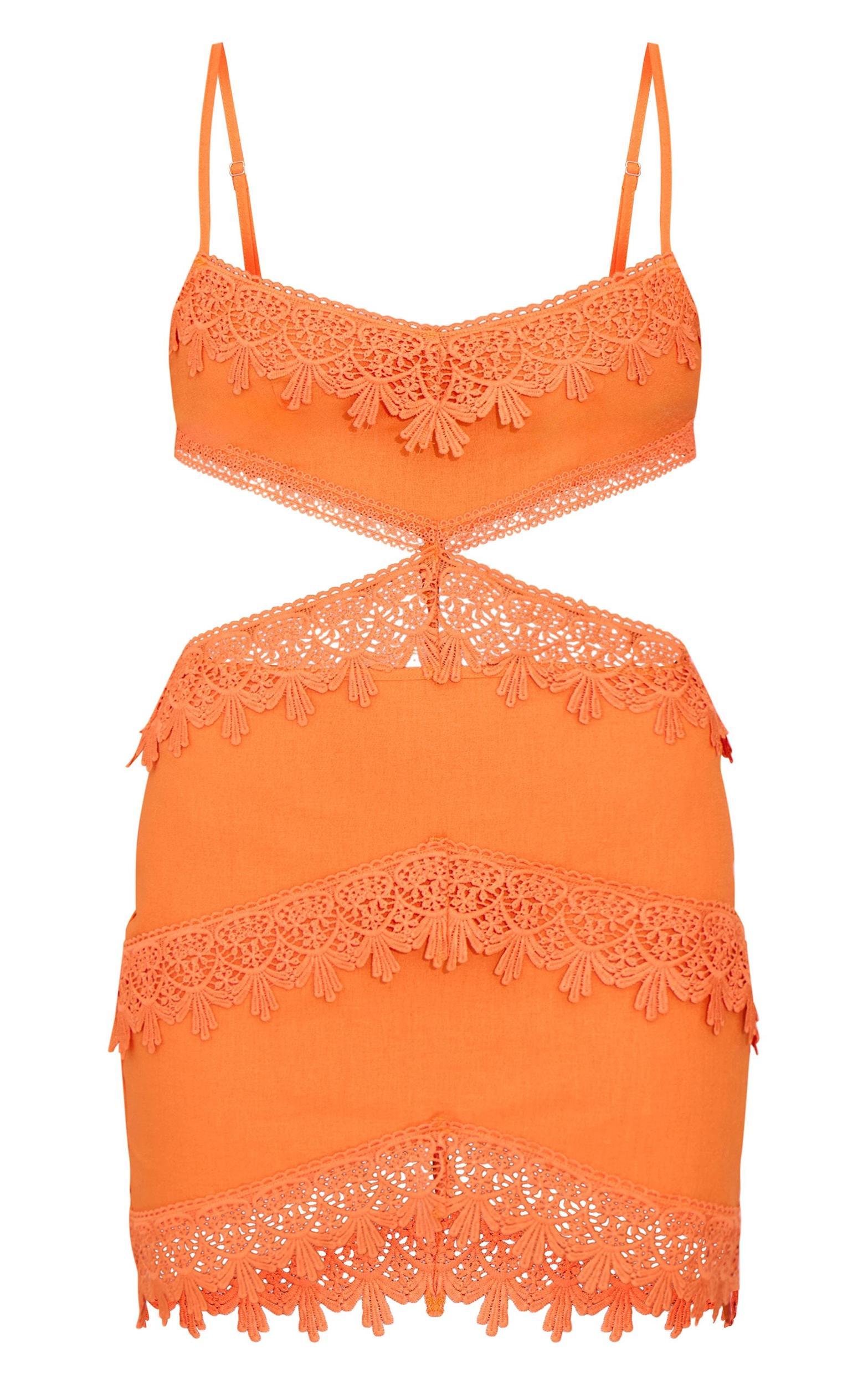 Orange Lace Cut Out Mini Dress Product Image
