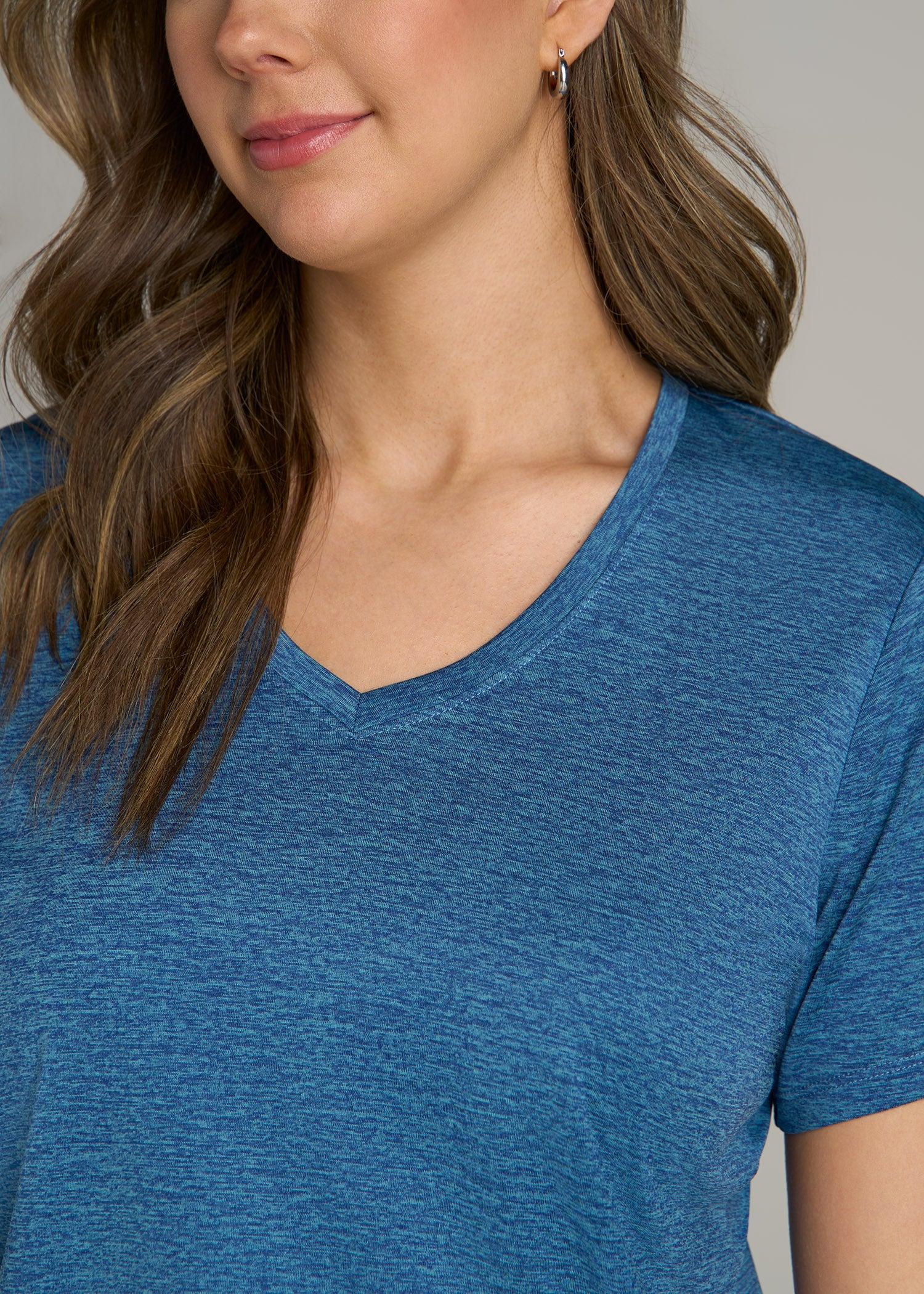 Short Sleeve Active V Neck T-Shirt for Tall Women in Ocean Blue Space Dye Product Image