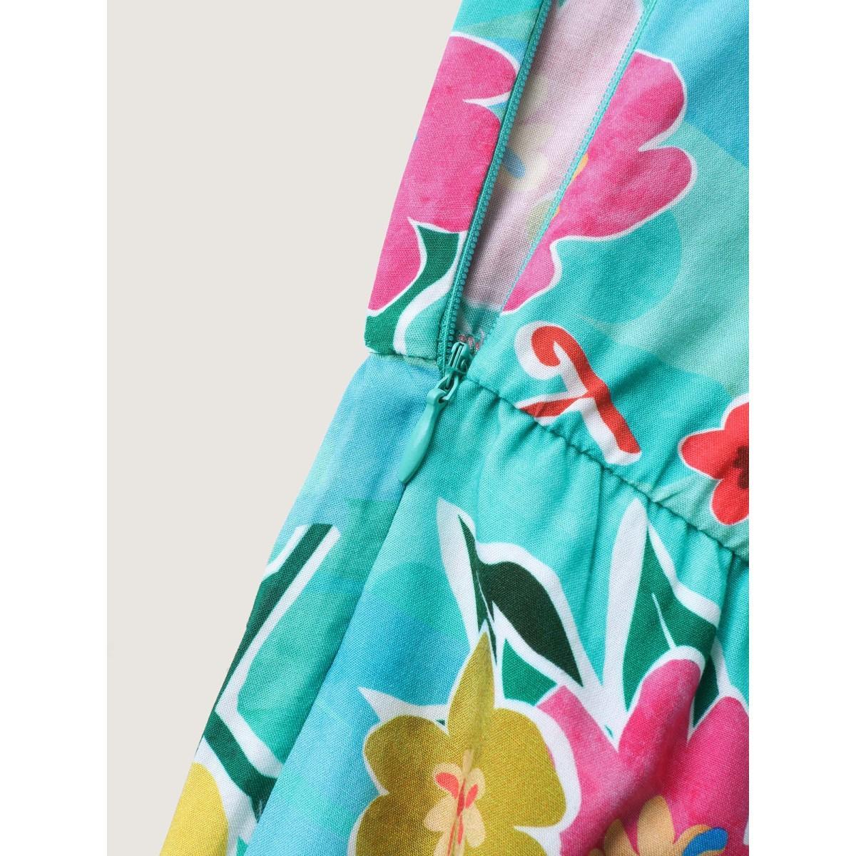 Plus Size Emerald Cactus Holiday Print Cut-Out Back Jumpsuit Women Cap Sleeve Square Neck Vacation Loose Jumpsuits BloomChic 10/M Product Image