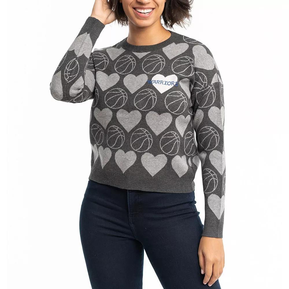 Women's Lusso Charcoal Golden State Warriors Basketball Love Swarovski Crystal Intarsia Pullover Sweater, Size: Small Product Image