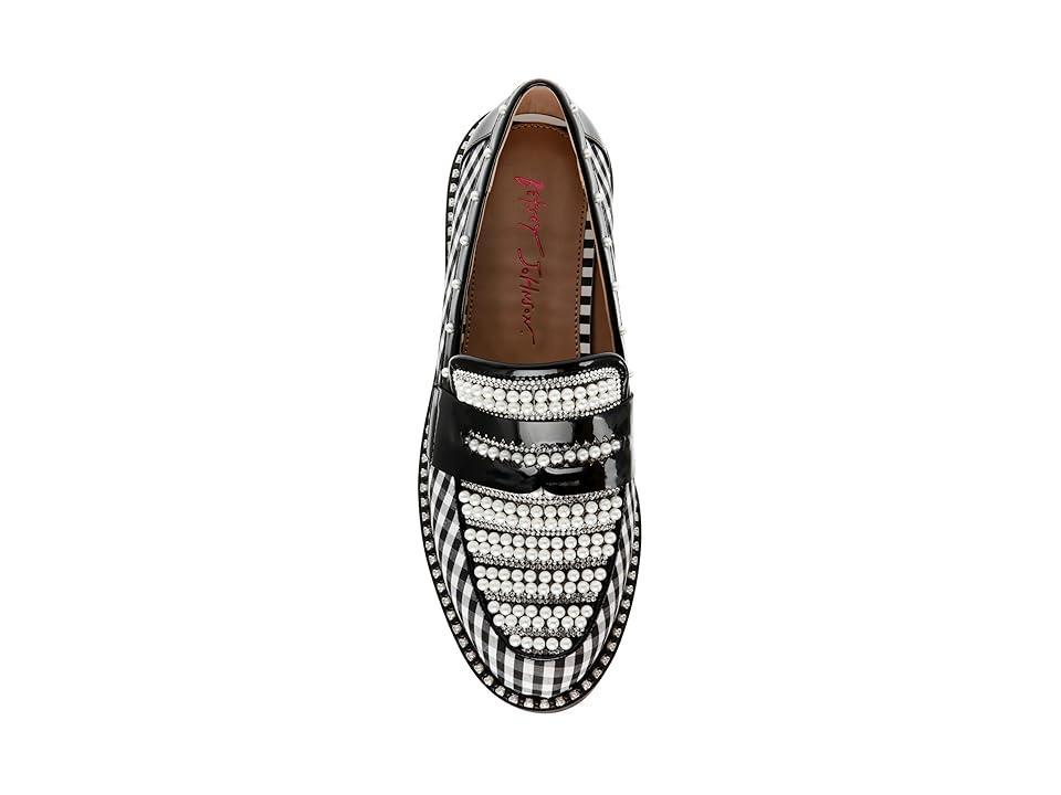 Betsey Johnson Womens Darian Pearl-Embellished Tailored Lug-Sole Loafers - Black Product Image