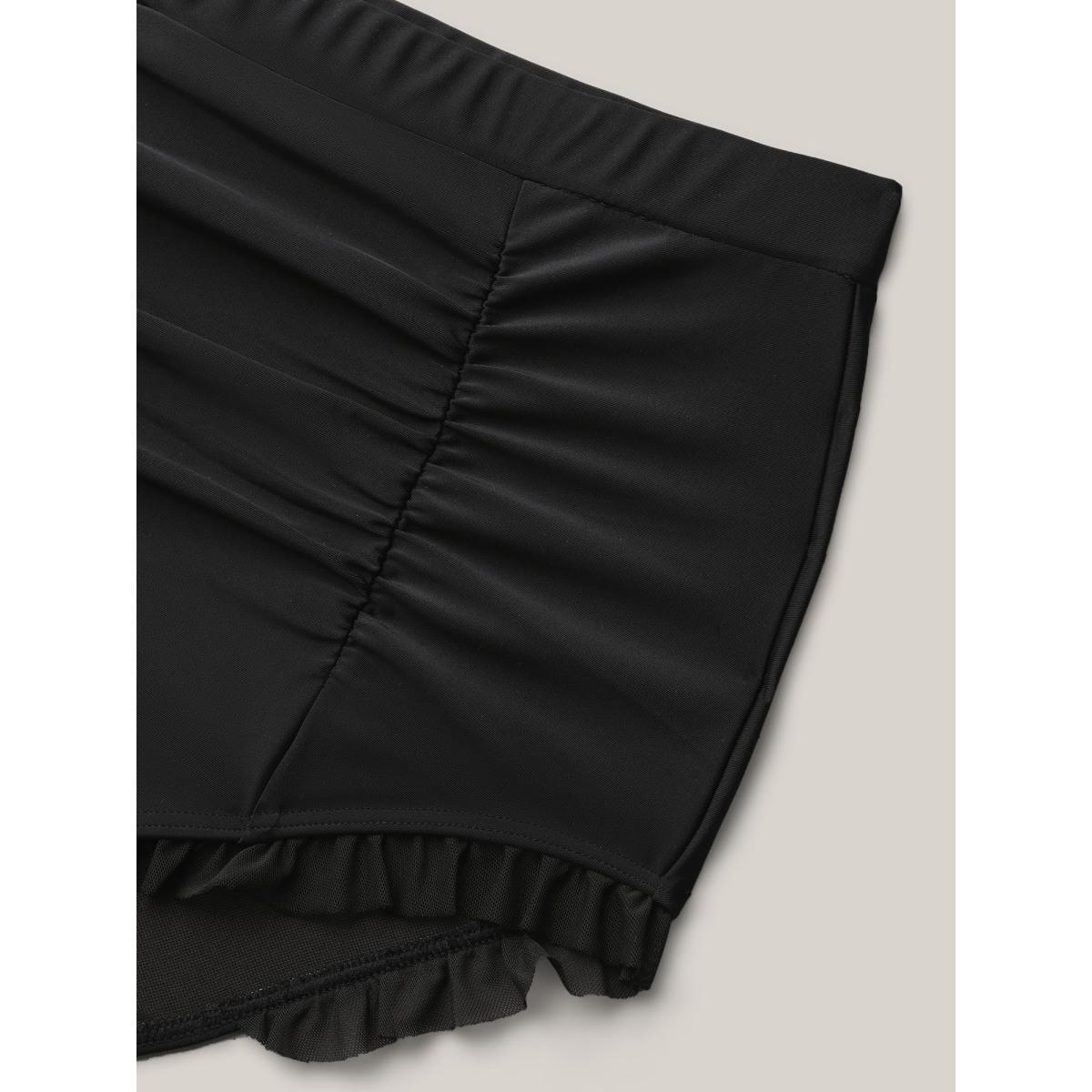 Plus Size Ruched Mesh Seamed Ruffle Trim Swim Bottoms Women's Swimwear Aegean Beach Gathered High stretch Skinny High Rise Curve Swim Bottoms BloomChic 12/L Product Image