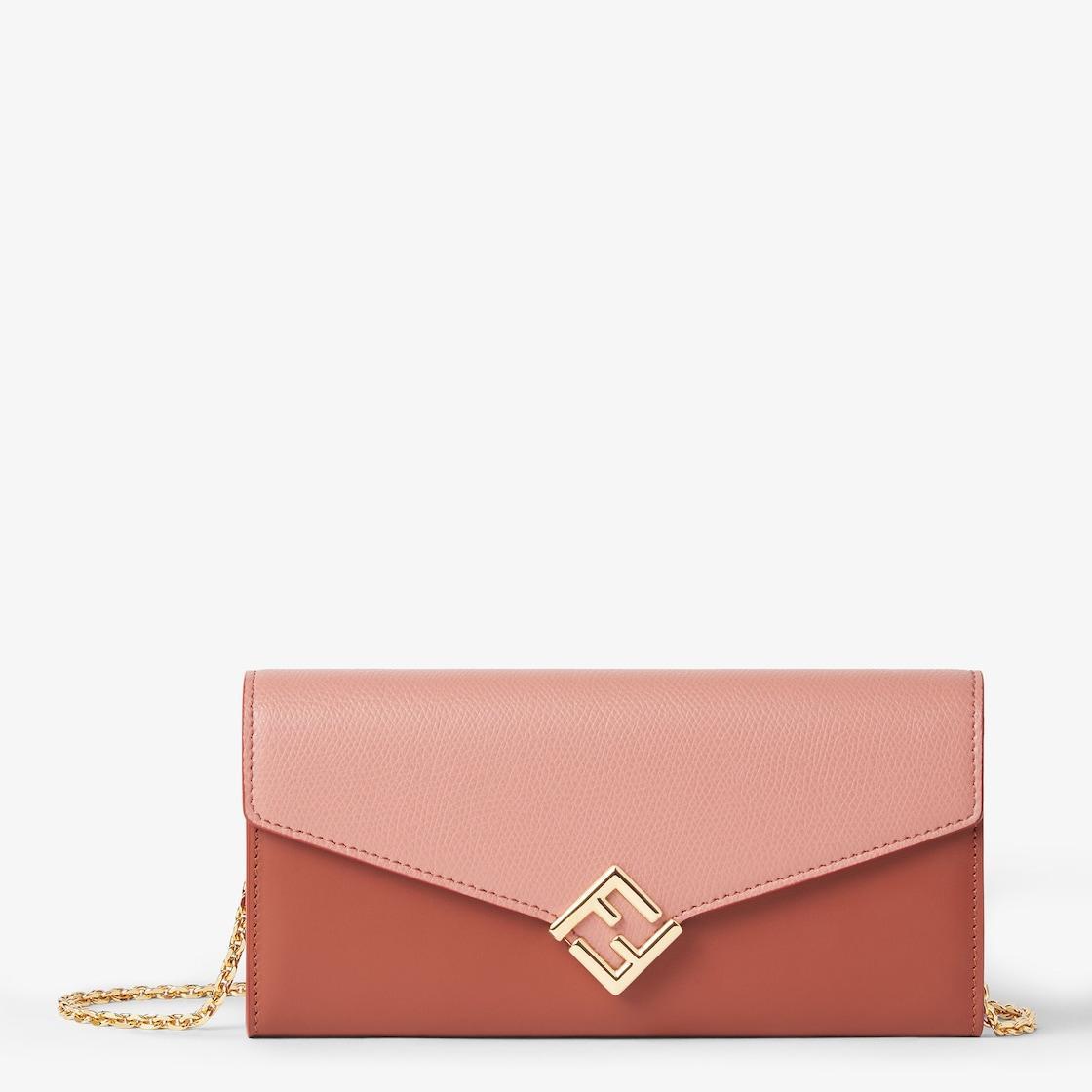 FF Diamonds Continental With ChainPink and sienna brown leather wallet Product Image