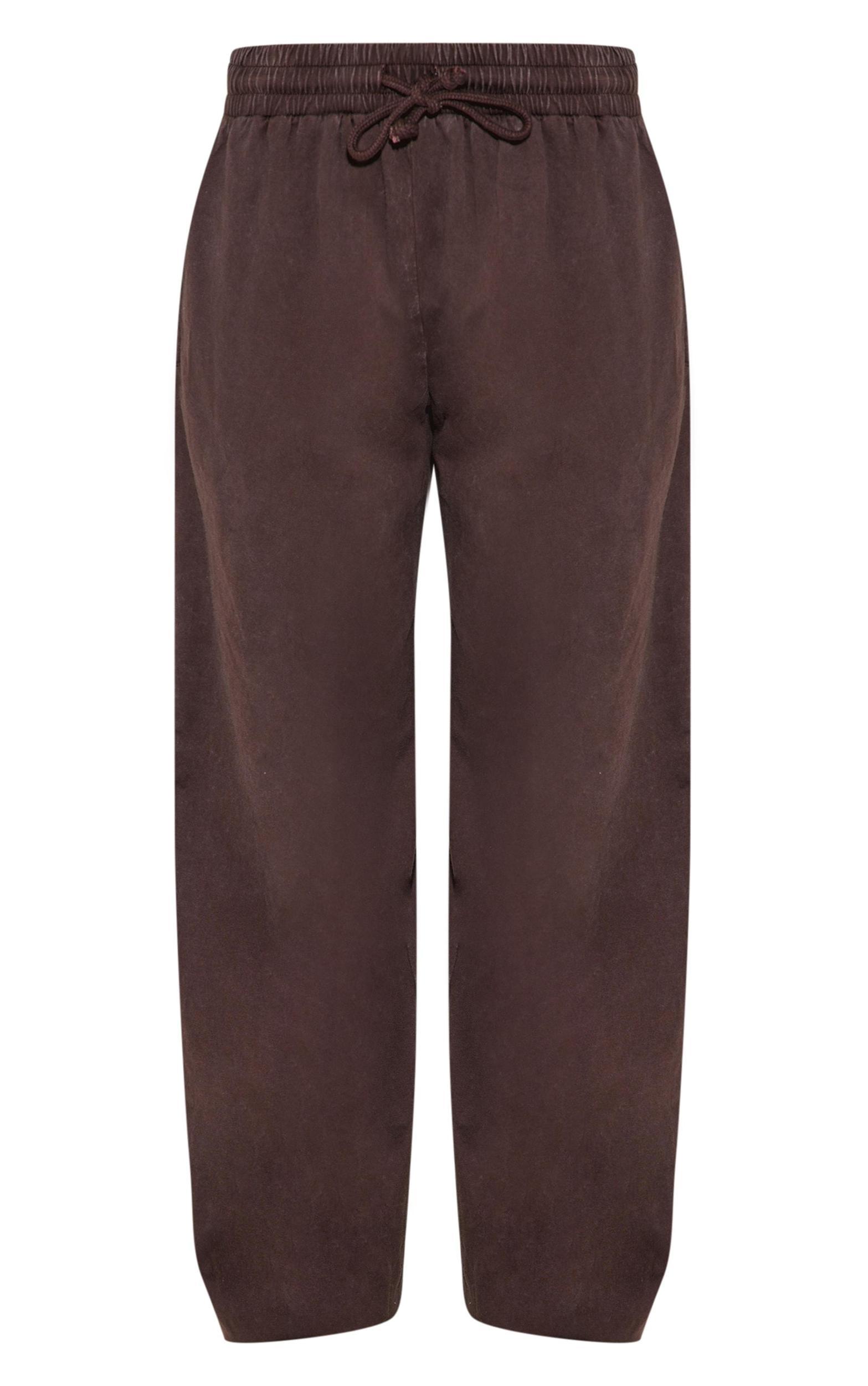 Dark Brown Cotton Straight Leg Mid Rise Drawstring Pants Product Image