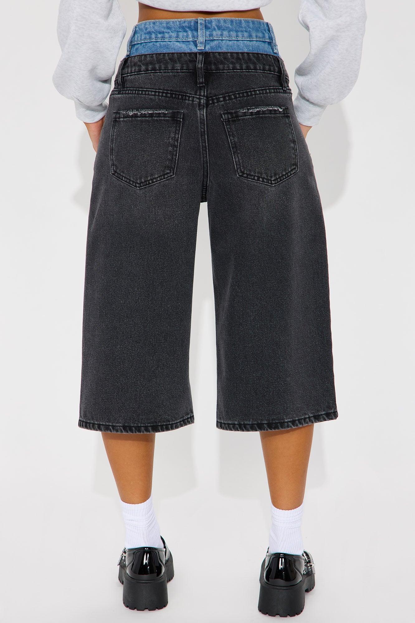 Rowen Non Stretch Double Waistband Denim Jorts - Black Wash Product Image