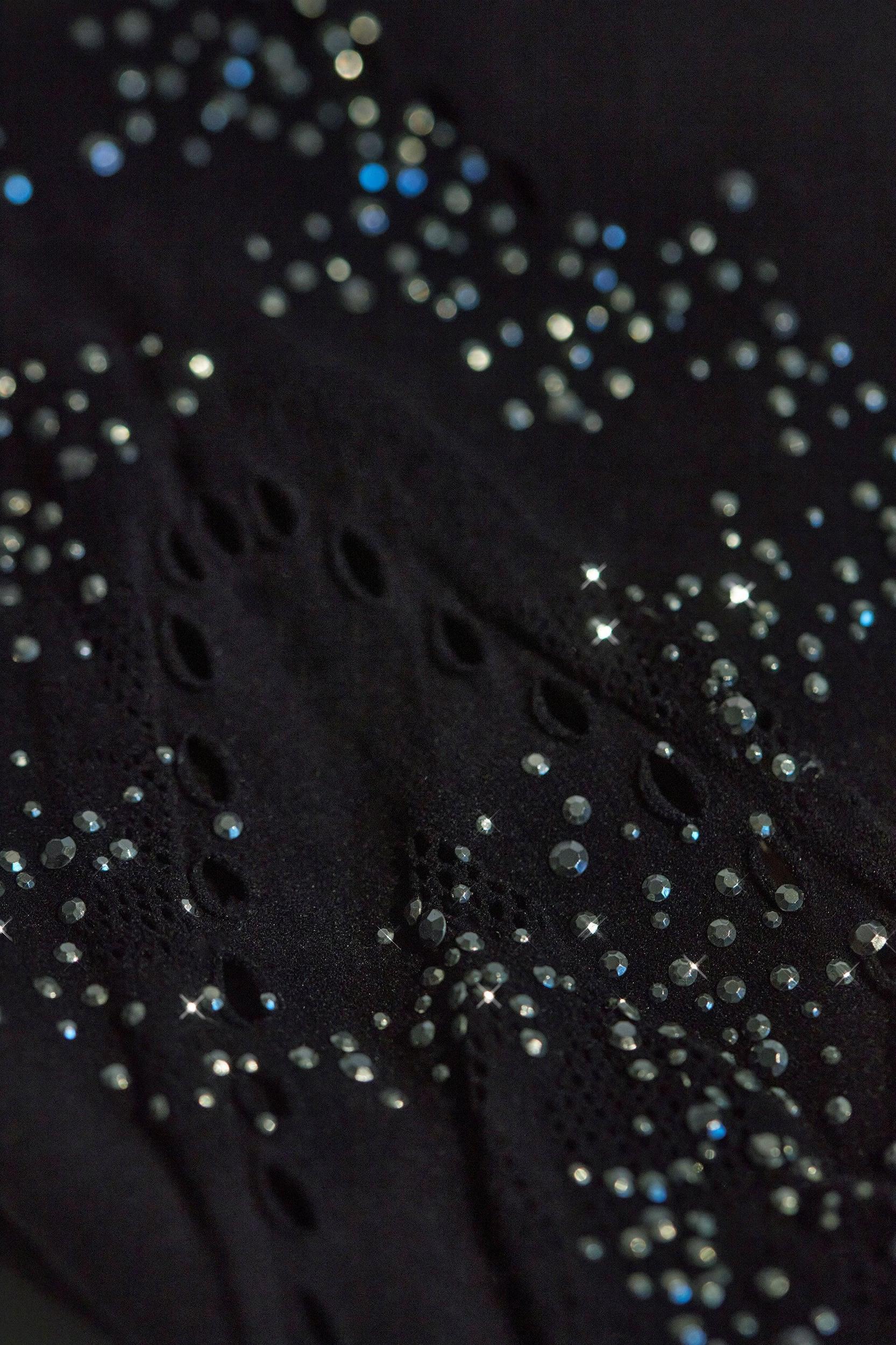 Embellished Cross-Strap Bikini Top in Black Product Image