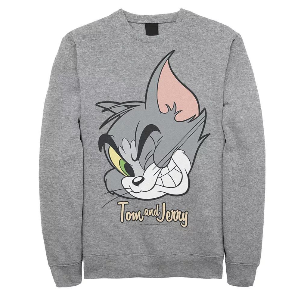 Mens Tom And Jerry Tom Cat Big Face Sweatshirt, Men's, Size: Medium, Athletic Grey Product Image