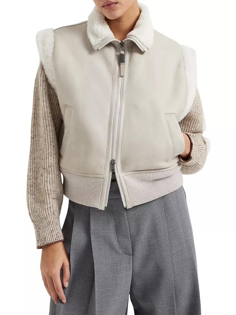 Fuzzy Shearling Outerwear Vest with Shiny Zipper Pull Product Image