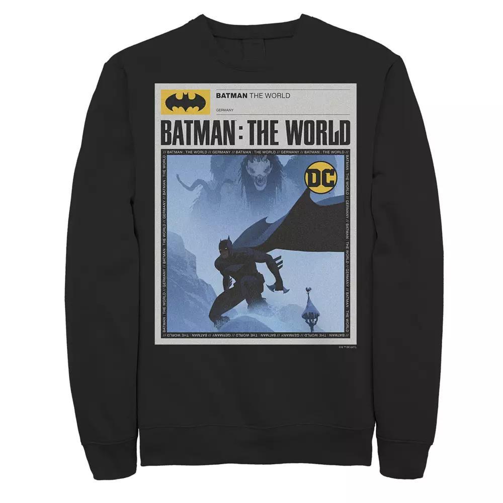 Men's Batman: The World Germany News Poster Sweatshirt, Boy's, Size: XL, Black Product Image
