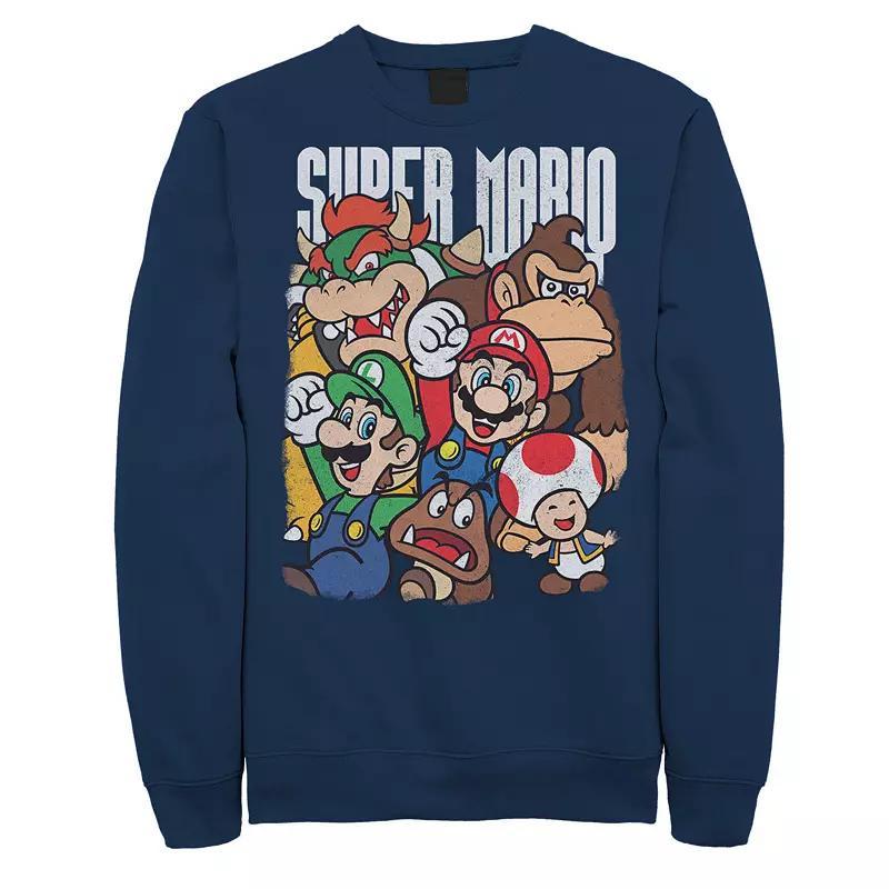 Men's Nintendo Super Mario Character Compilation Sweatshirt, Size: Medium, Blue Product Image