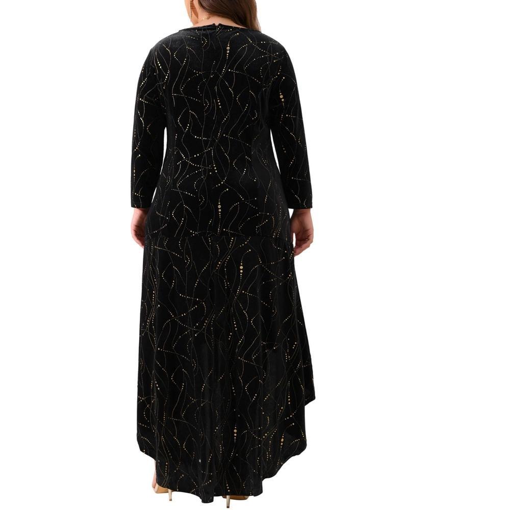 Agnes Orinda Women's Plus Size Mermaid Round Neck High Low Hem Maxi Velvet Formal Dresses Product Image