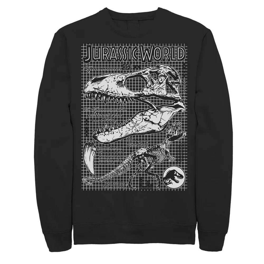 Men's Jurassic World Two T-Rex Bones Schematic Graphic Graphic Fleece Pullover Pullover, Size: XL, Black Product Image