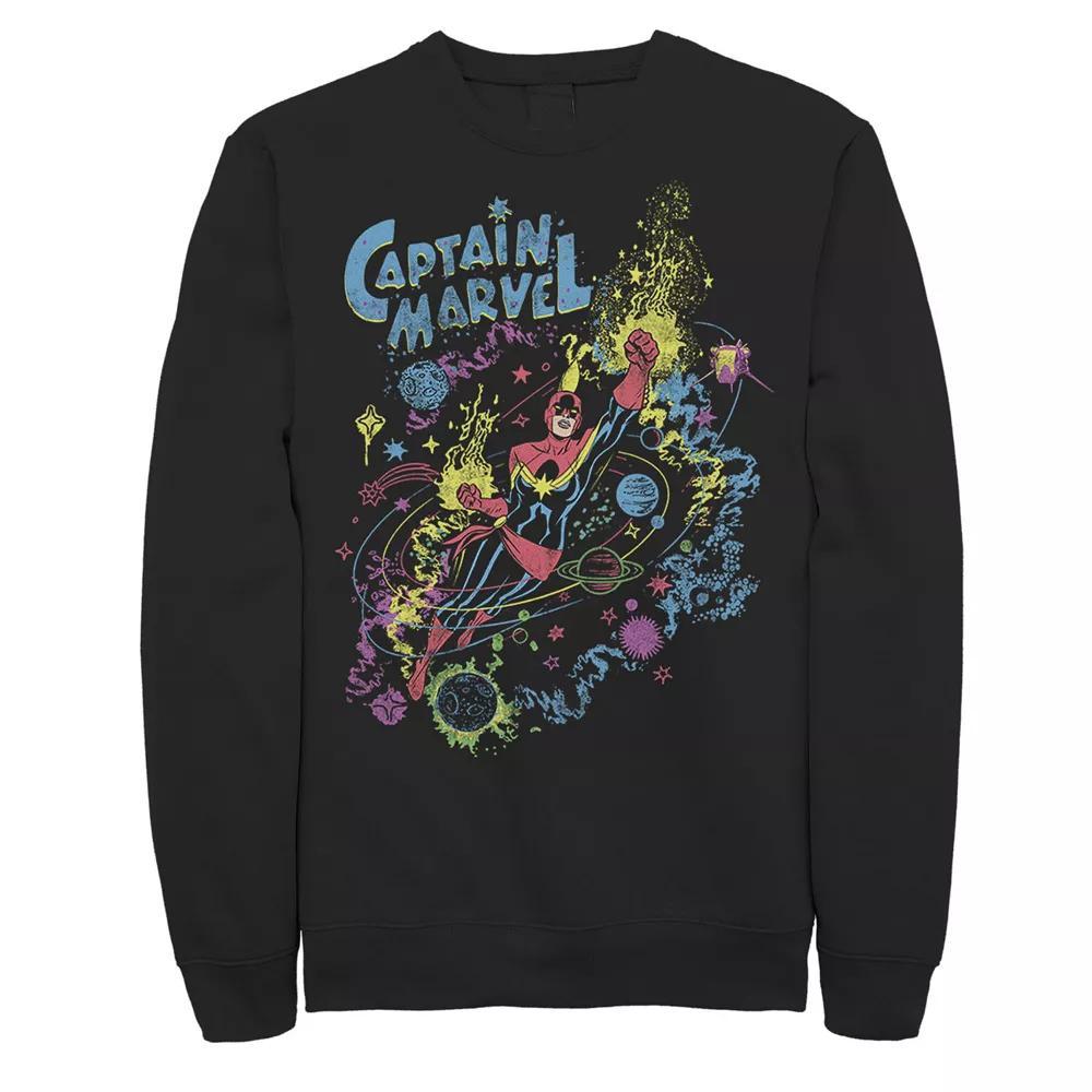 Men's Marvel Captain Marvel Vintage Sketched Galaxy Flight Poster Fleece, Size: Medium, Black Product Image