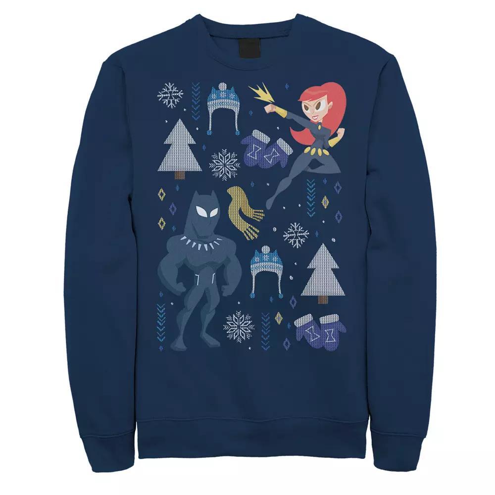Men's Marvel Avengers Black Panther And Black Widow Holiday Tee, Size: Medium, Blue Product Image