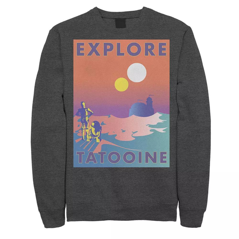 Men's Star Wars Explore Tatooine Faded Retro C-3PO & R2-D2 Poster Sweatshirt, Size: XL, Grey Heather Product Image