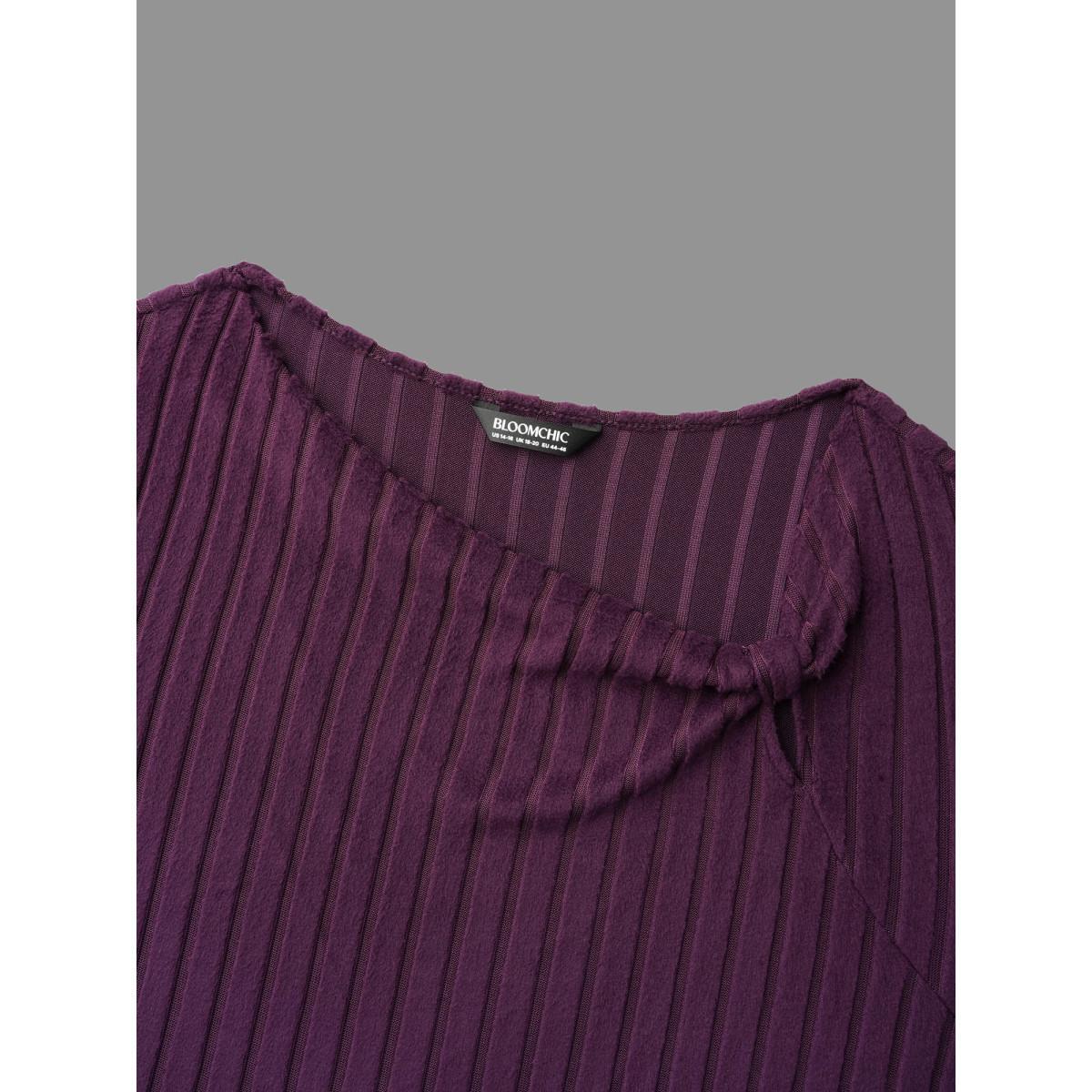 Plus Size Textured Twisted Asymmetric Neck T-Shirt Eggplant Women Elegant Twist Asymmetrical Neck Everyday T-shirts BloomChic 14-16/1X Product Image