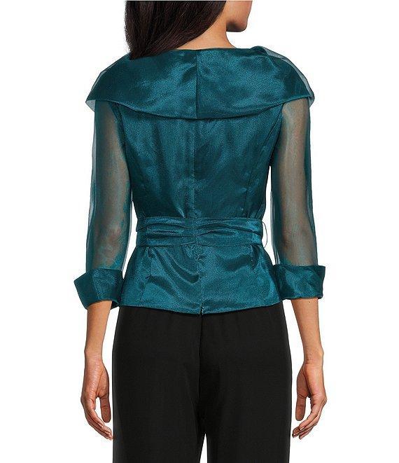 Alex Evenings Organza 3/4 Sleeve Portrait Collar tie Waist Blouse Product Image