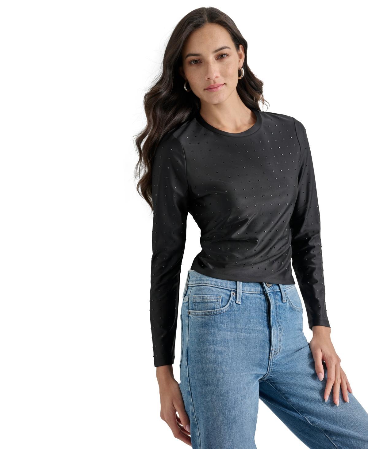 Dkny Jeans Womens Studded Crewneck Long-Sleeve Top Product Image