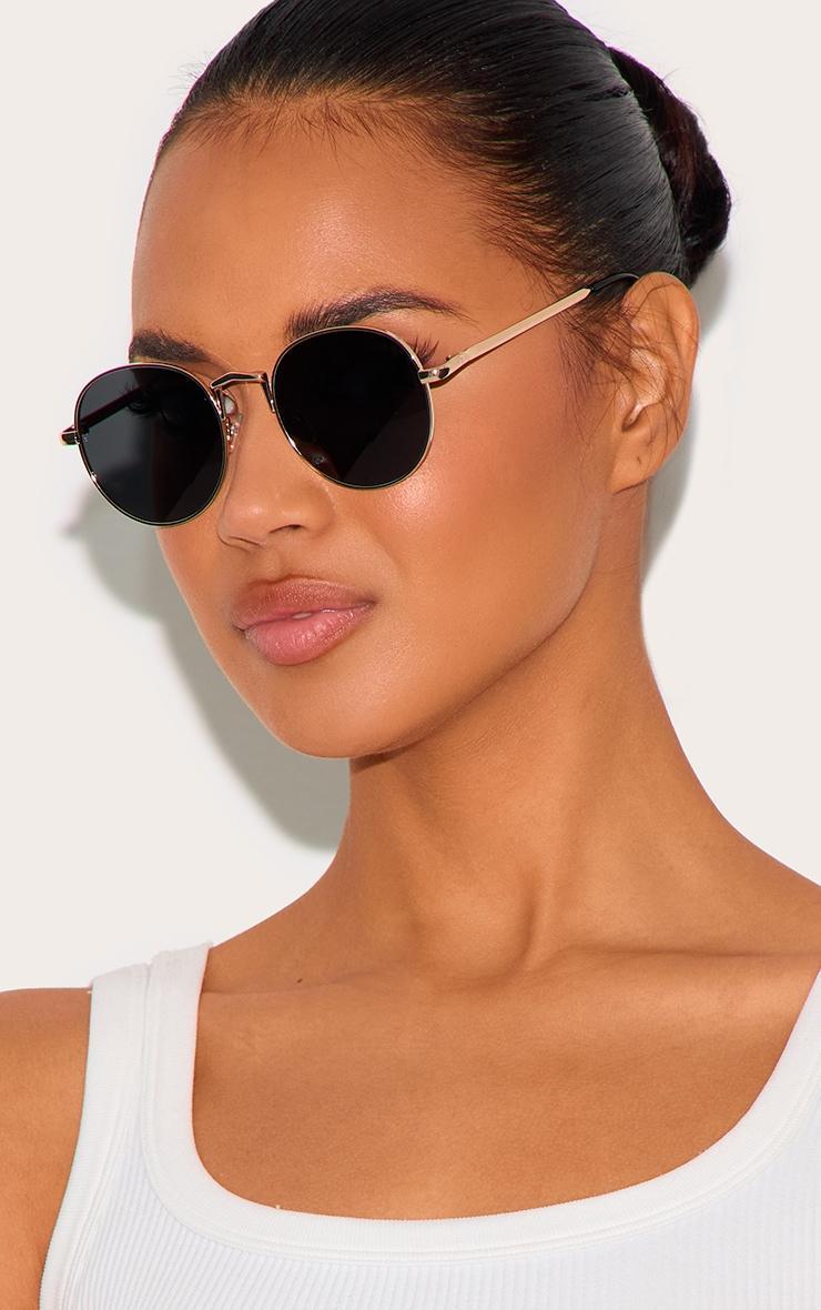 Black Rounded Lens Retro Sunglasses Product Image