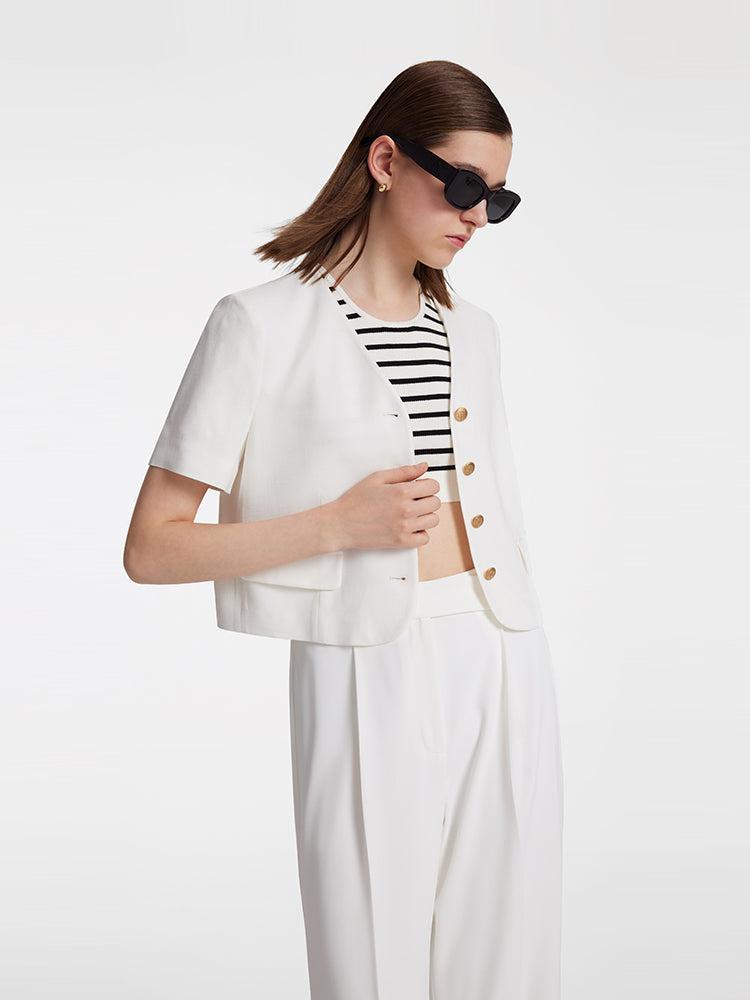 Acetate Single-Breasted Women Crop Blazer Product Image