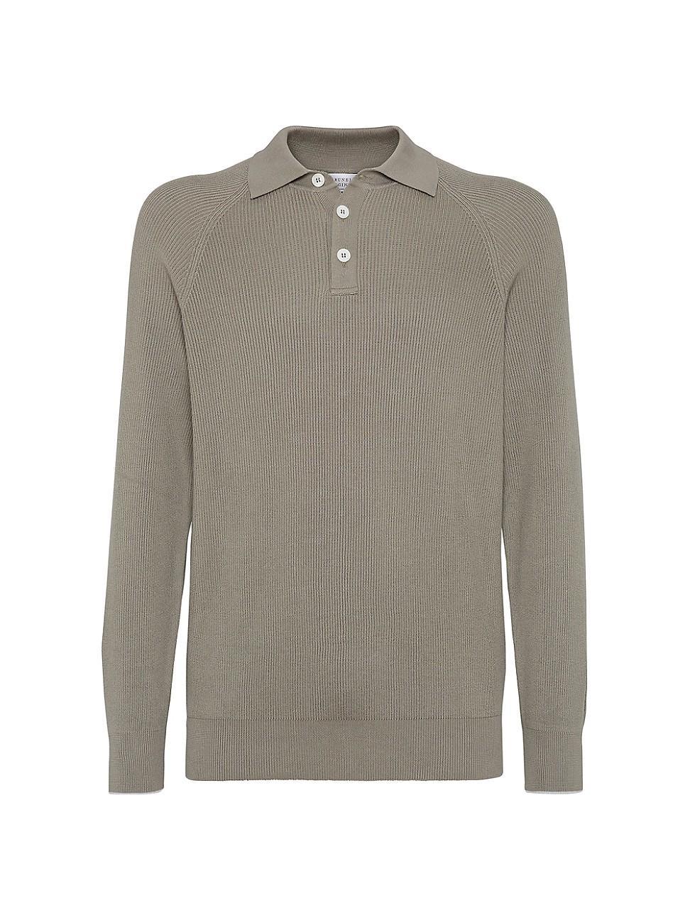 Mens Cotton English Rib Knit Polo Shirt with Long Raglan Sleeves Product Image