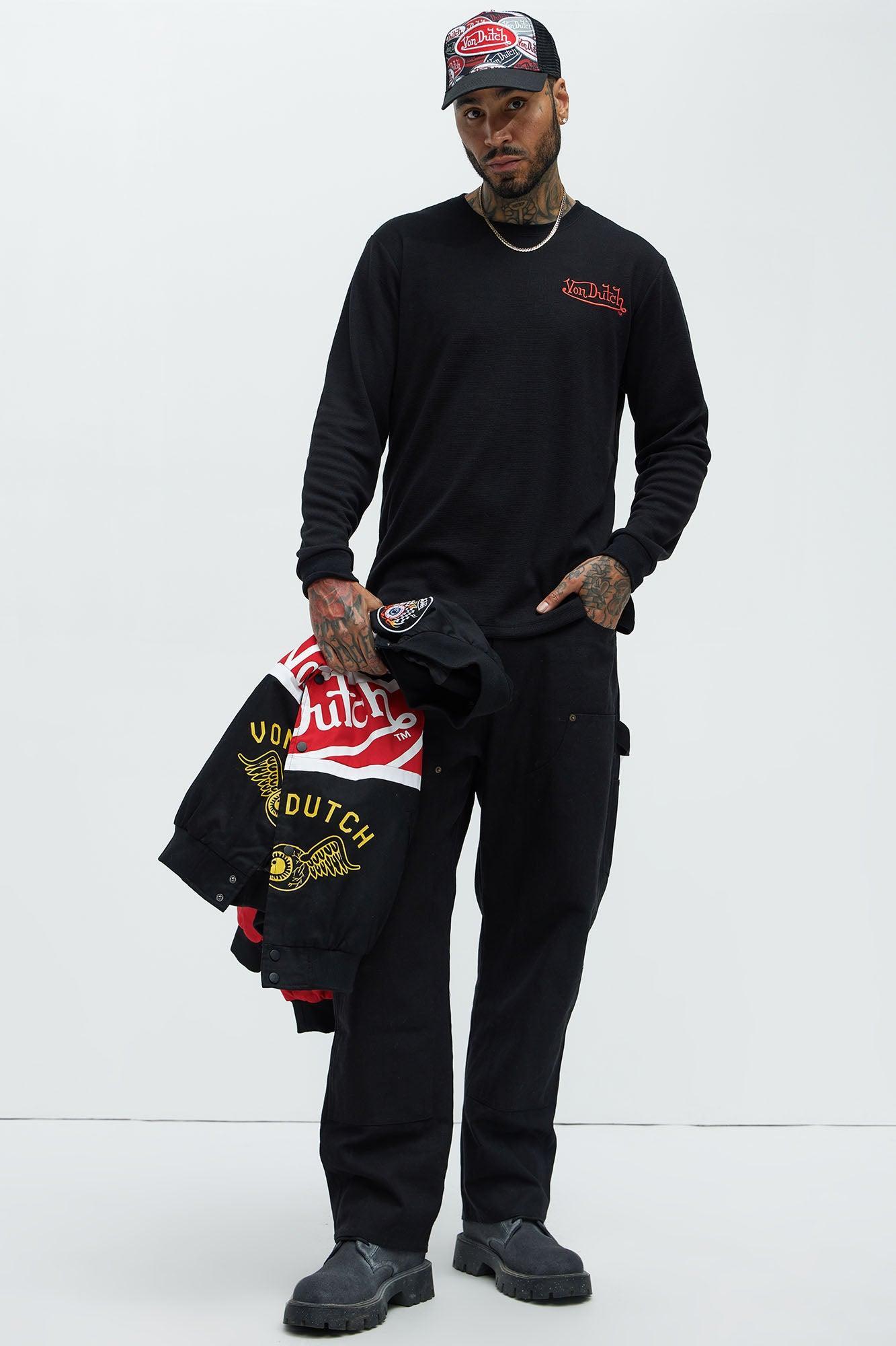 Von Dutch Red Font Long Sleeve Tee - Black Product Image
