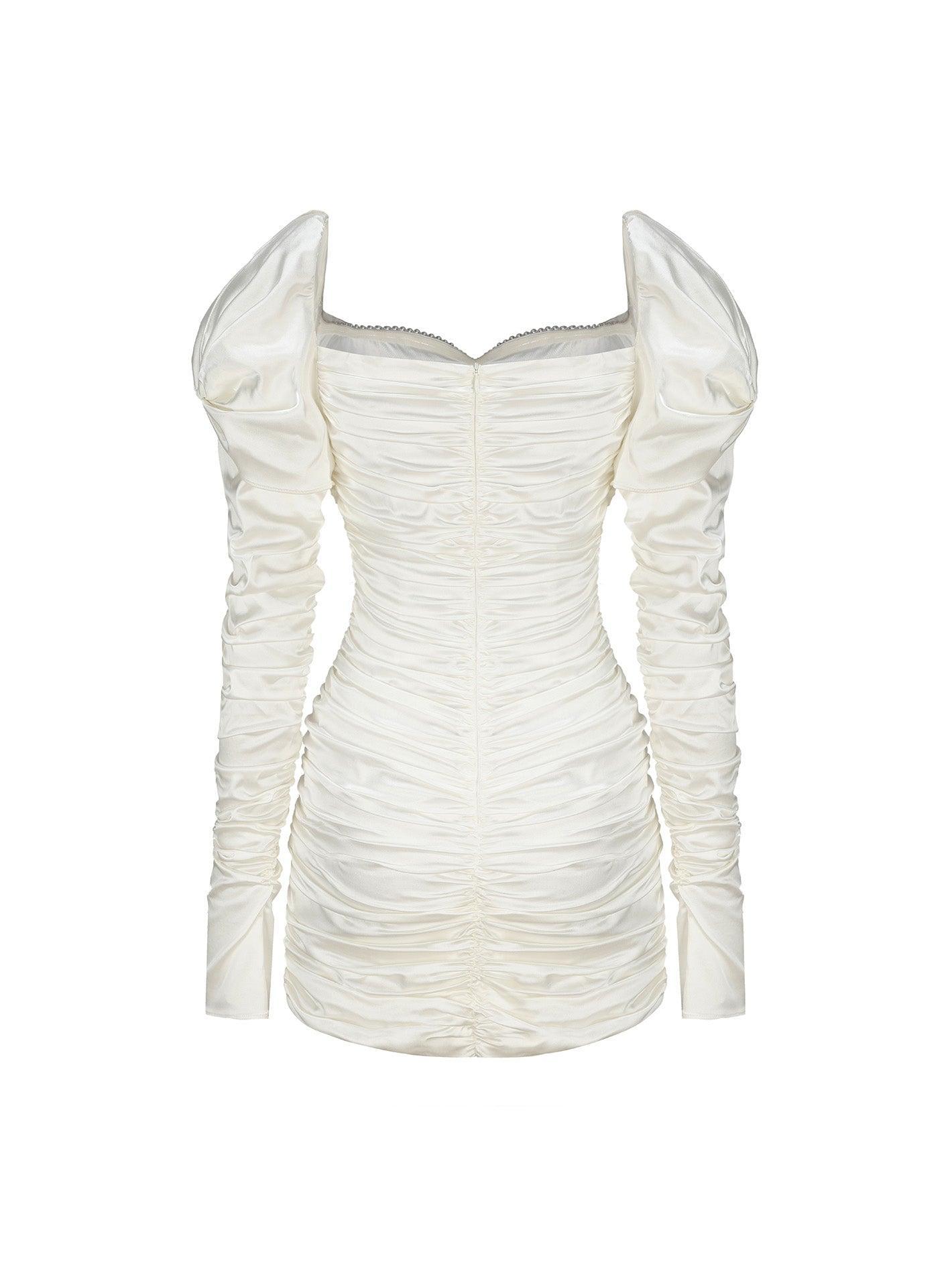 Daphne Satin Dress (White) Product Image