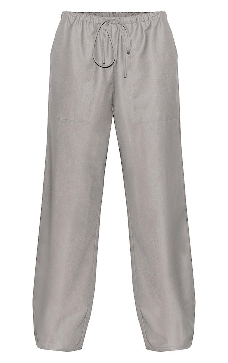 Grey Woven Drawstring Waist Low Rise Relaxed Pants Product Image