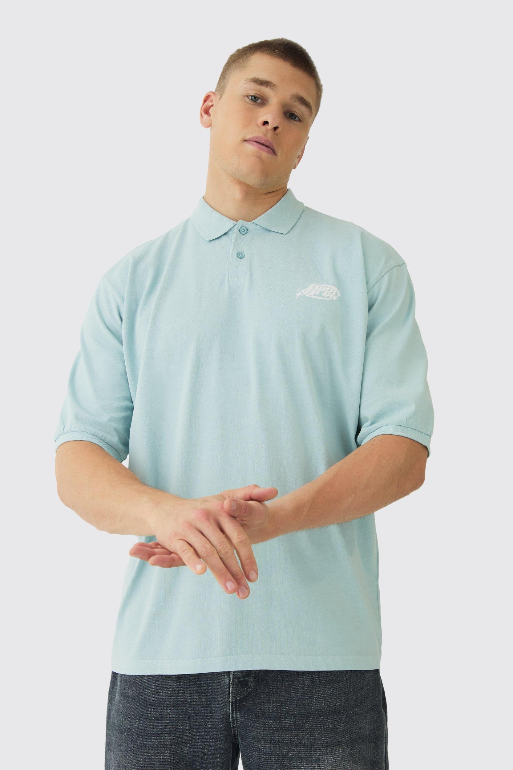 Mens Oversized Half Sleeve Golf Wash Polo - Grey Product Image