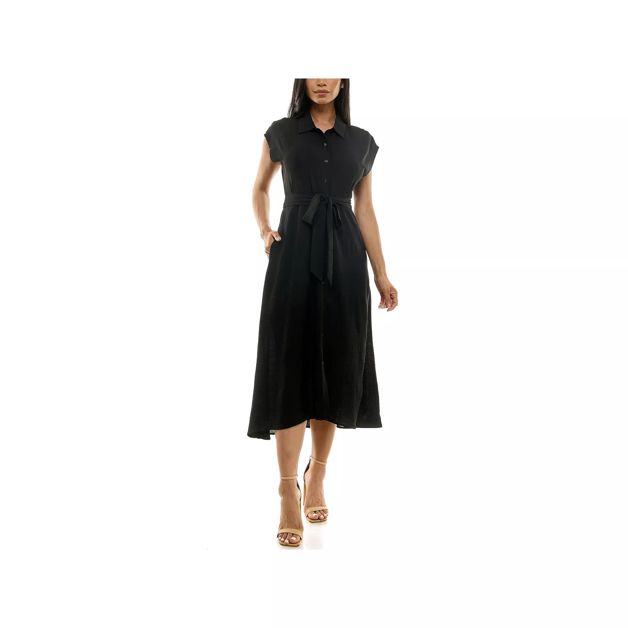 Womens Nina Leonard Cap Sleeve Collard Button Dress Product Image