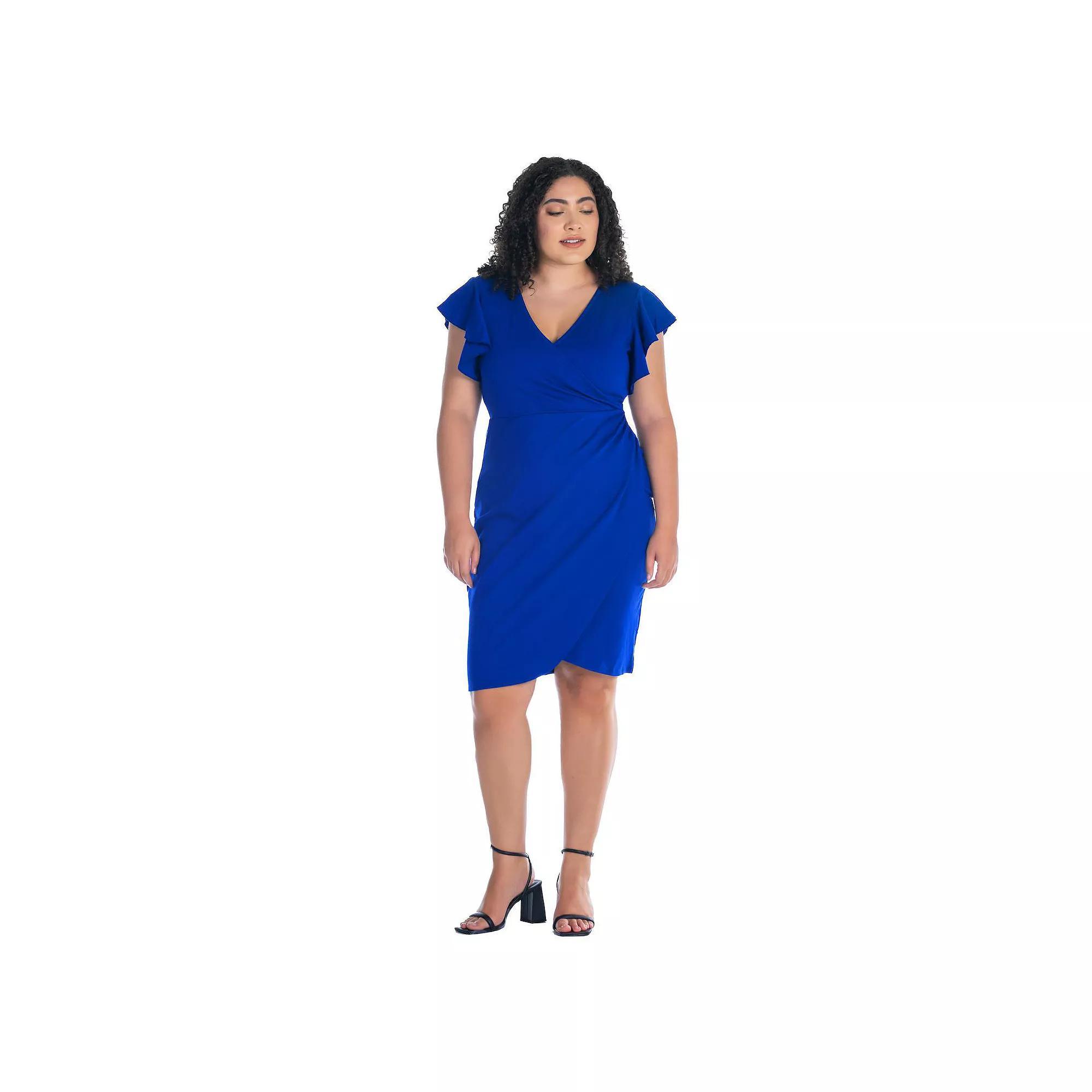 Plus Size 24Seven Comfort Apparel Ruffle Sleeve Knee Length Dress, Womens Pink Product Image