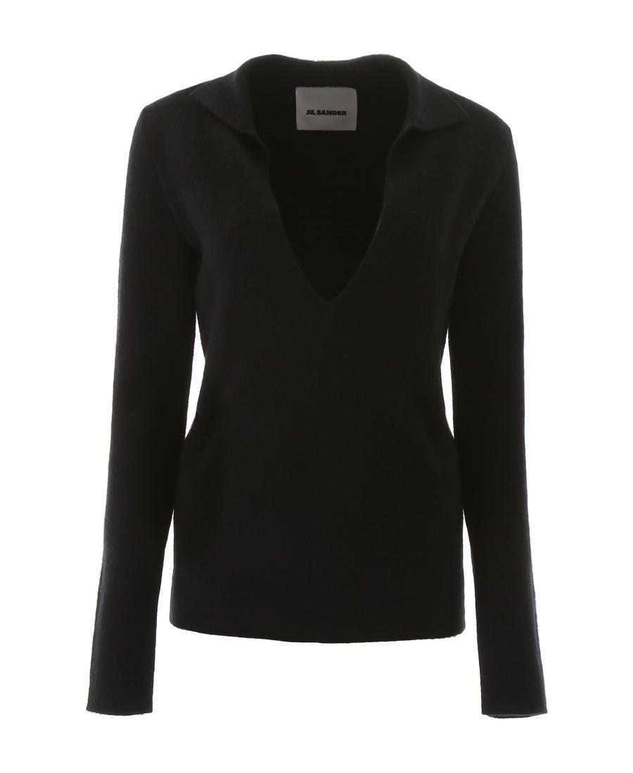 JIL SANDER V-neck Knitted Jumper In Nero Product Image