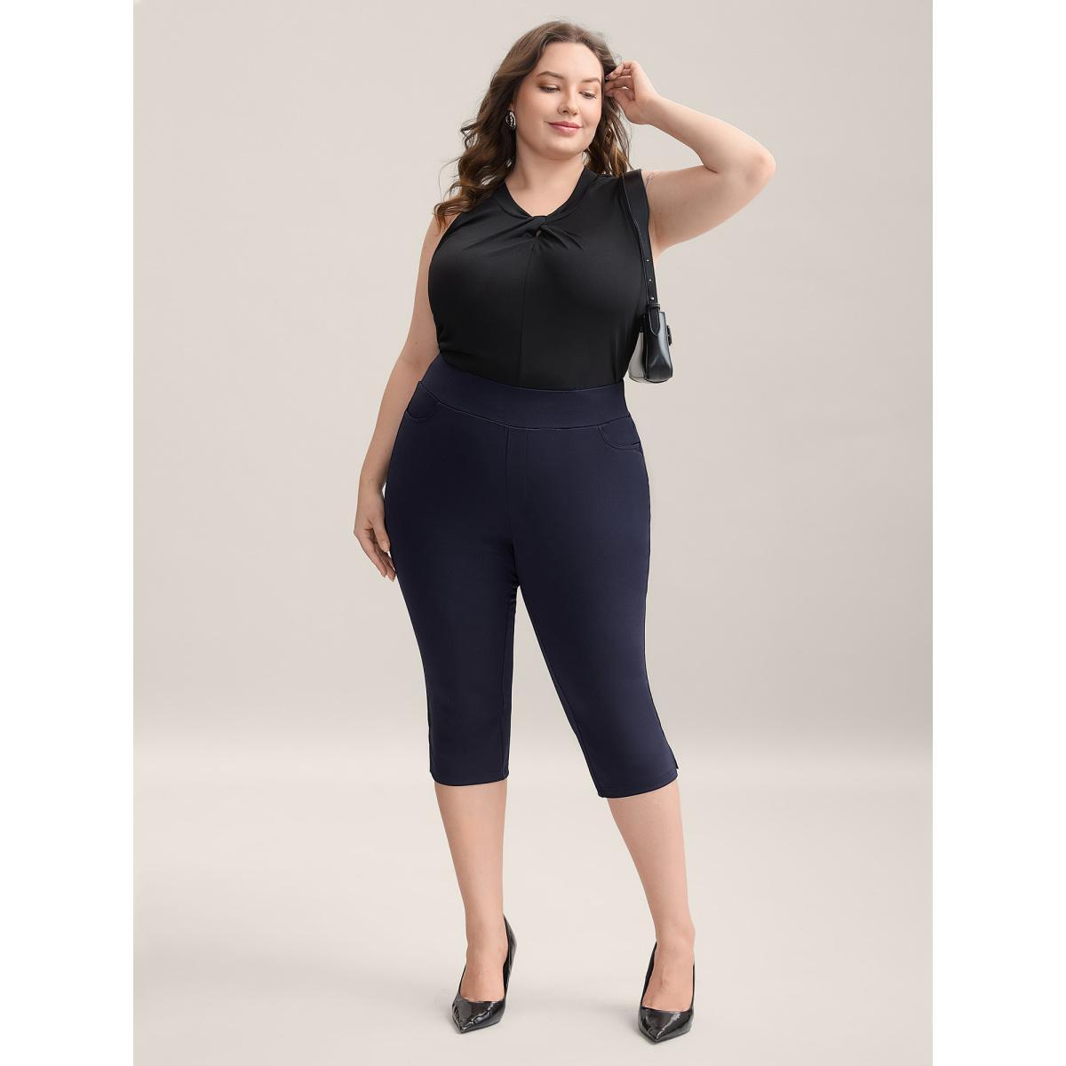 Plus Size Stretchy Waist Slit Tight-Fit Leggings Women Midnight Workwear Essentials Skinny Mid Rise Work Pants BloomChic 30/6X Product Image