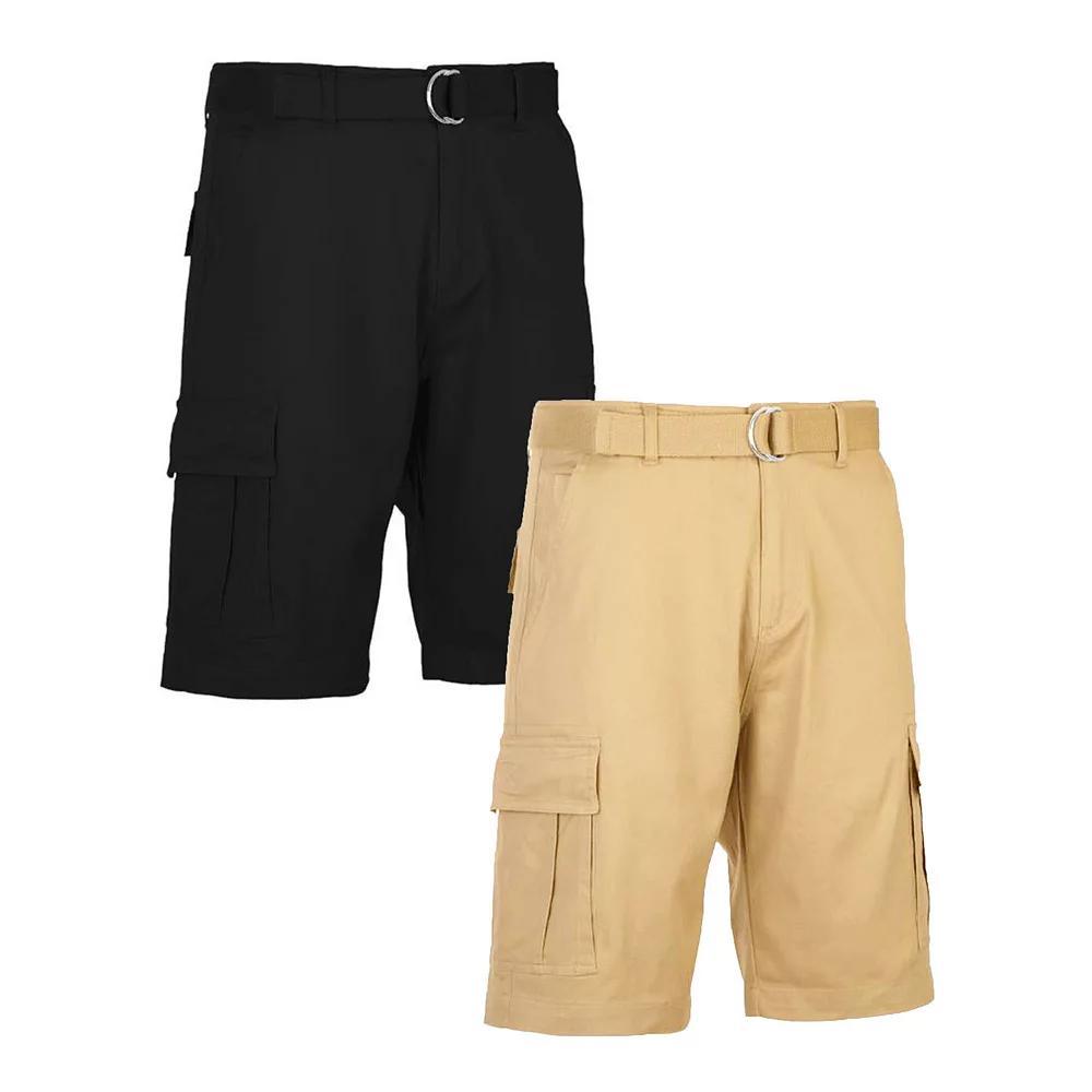 Men's Blu Rock 11.5" Men's Slim Fit Stretch Belted Cargo Shorts 2-Pack, Size: 30, Black Khaki Product Image