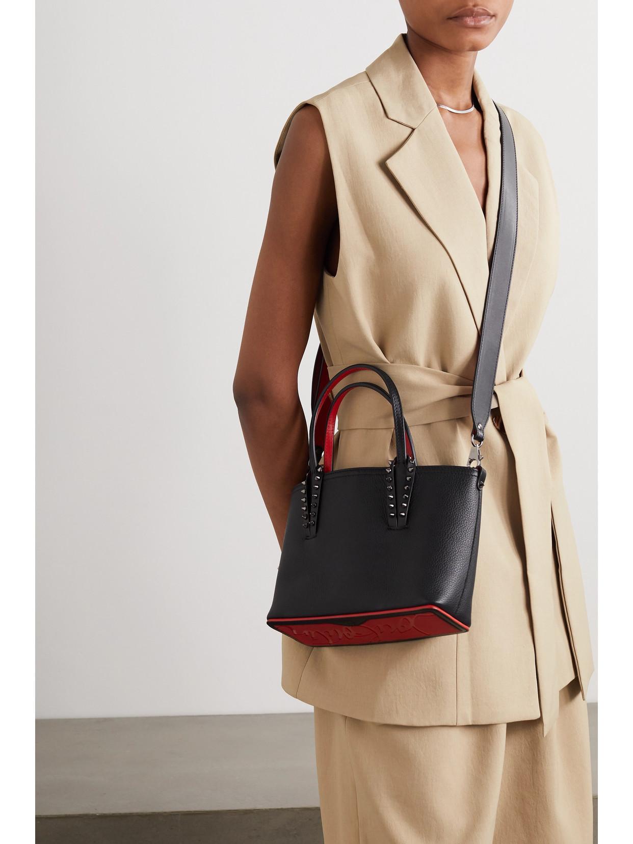CHRISTIAN LOUBOUTIN Cabata Mini Spiked Textured-leather Tote In Black Product Image