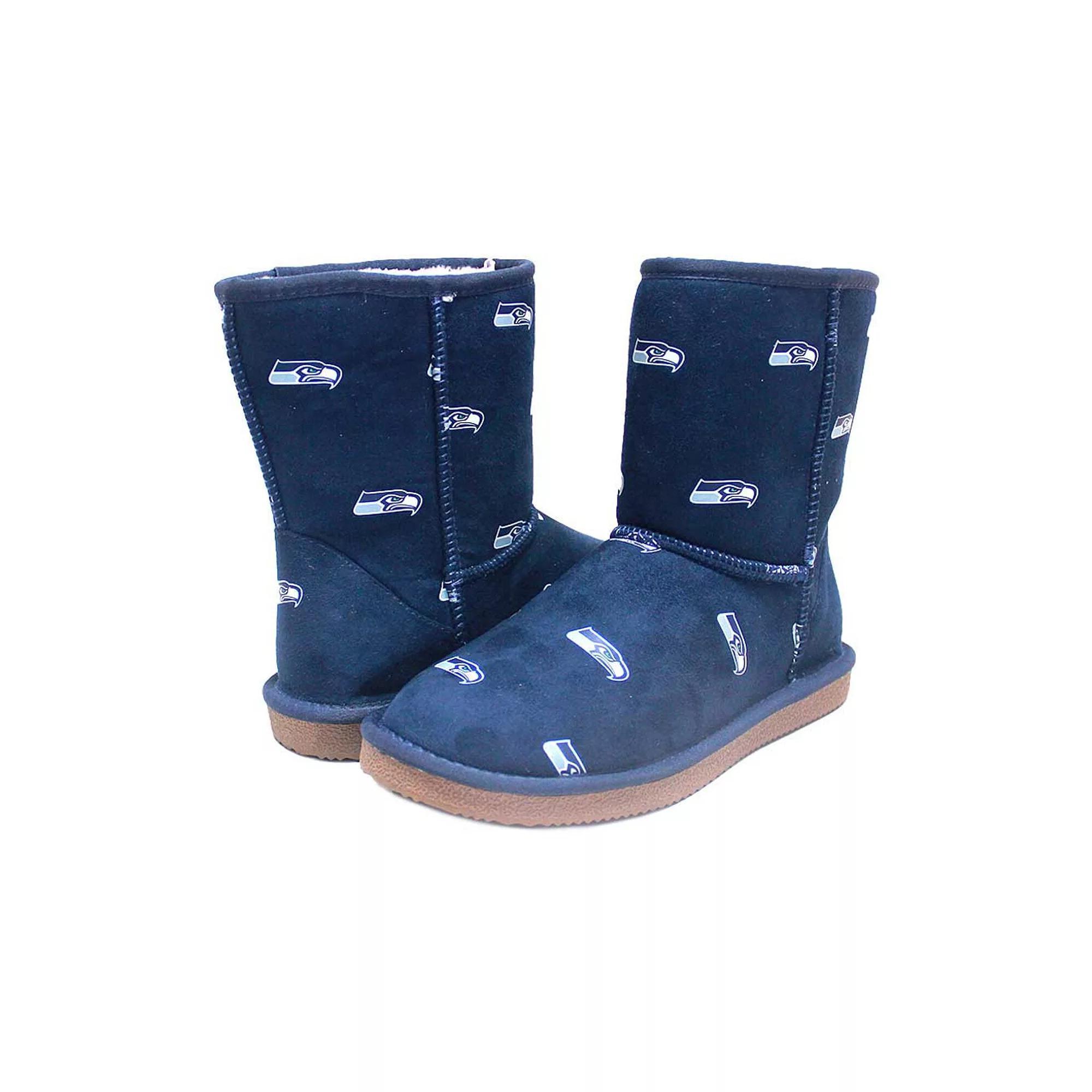 Women's Cuce College Navy Seattle Seahawks Allover Logo Boots, Size: 9, Blue Product Image