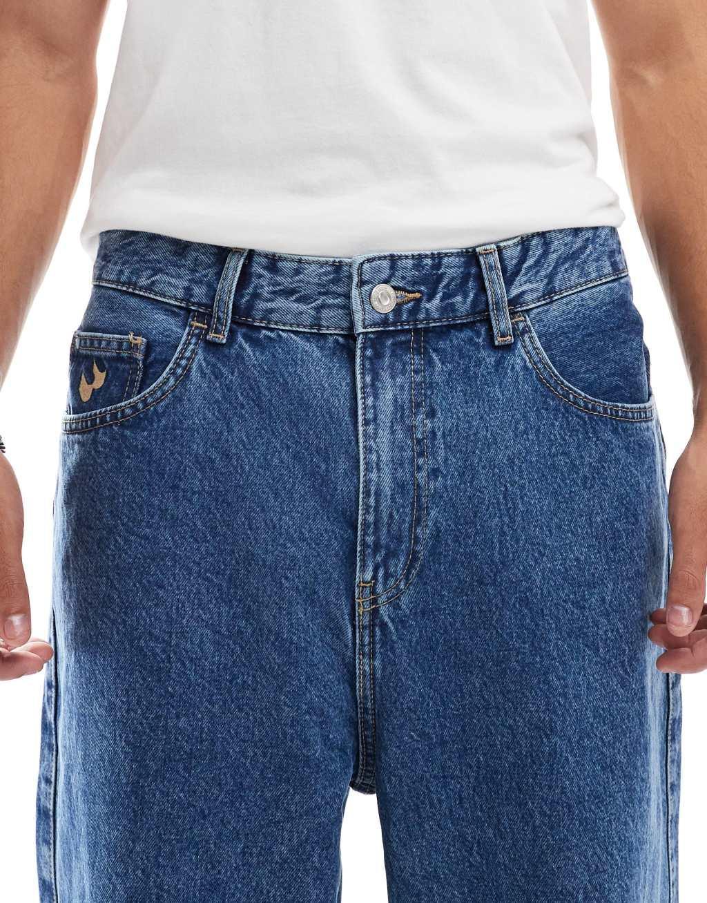 Bershka standard fit jeans in mid blue  Product Image